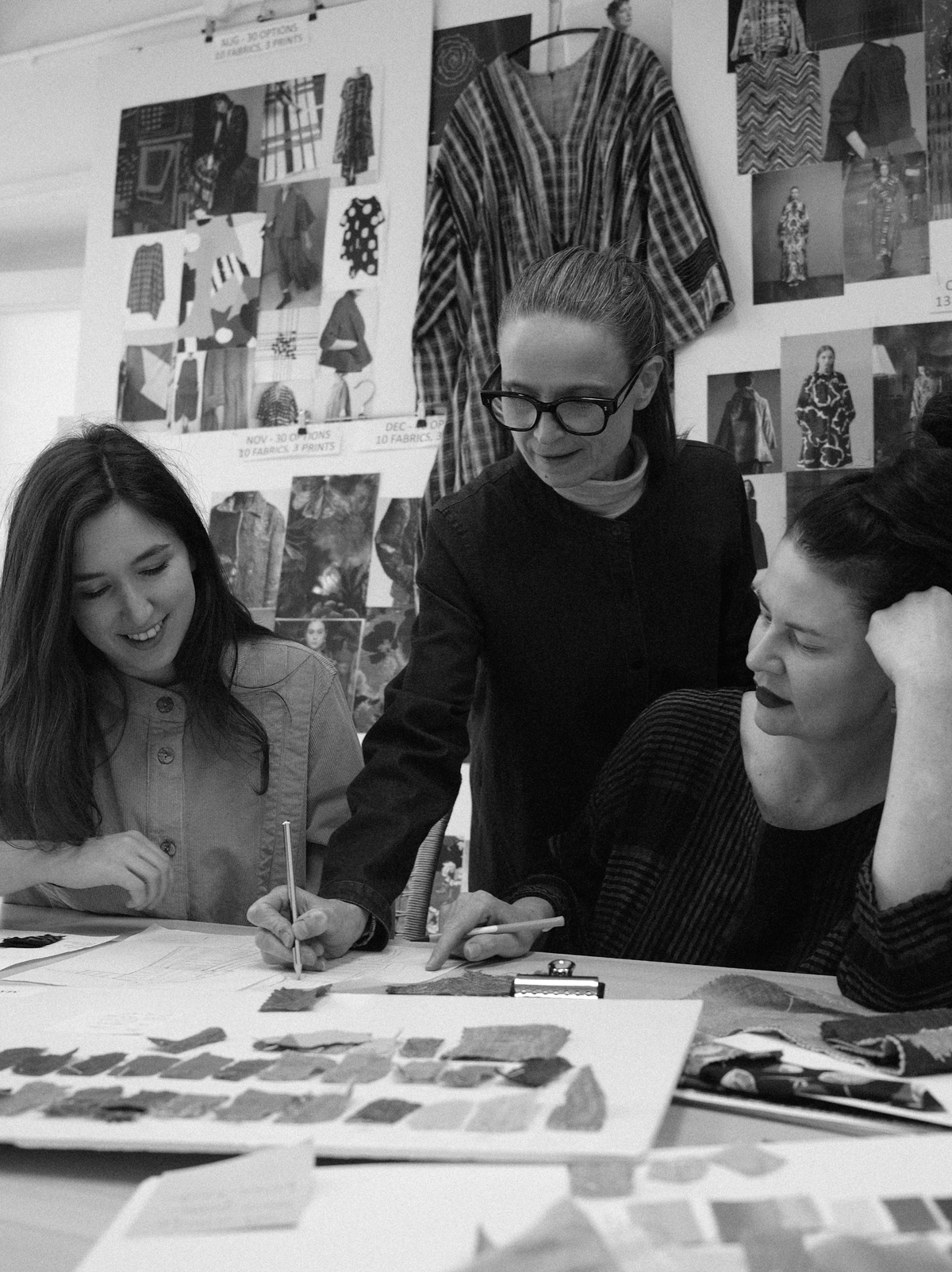 black and white image of female designers working
