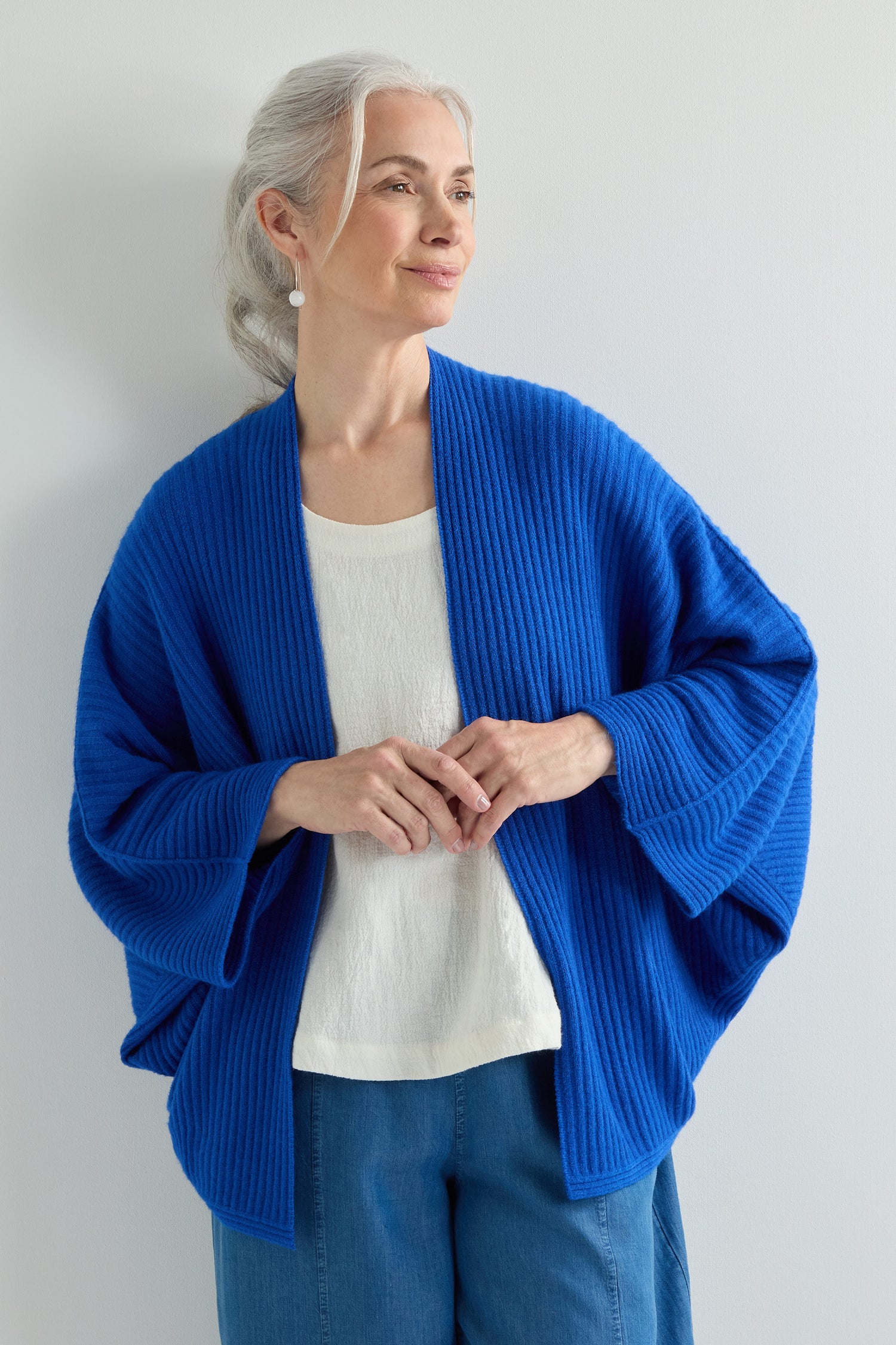 Cobalt Ribbed Batwing Cardi