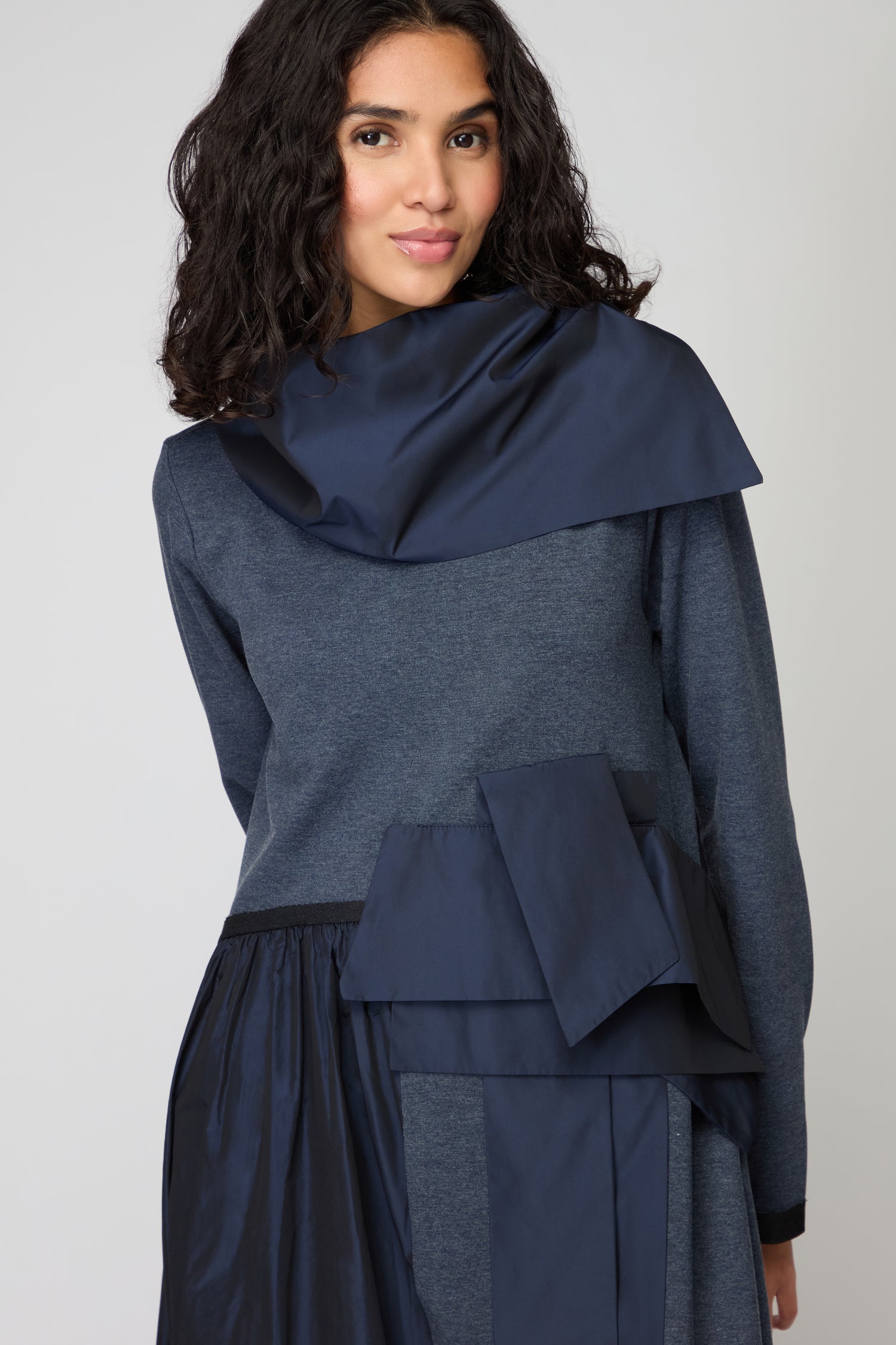 Jersey Taffetta Waist Detail Dress