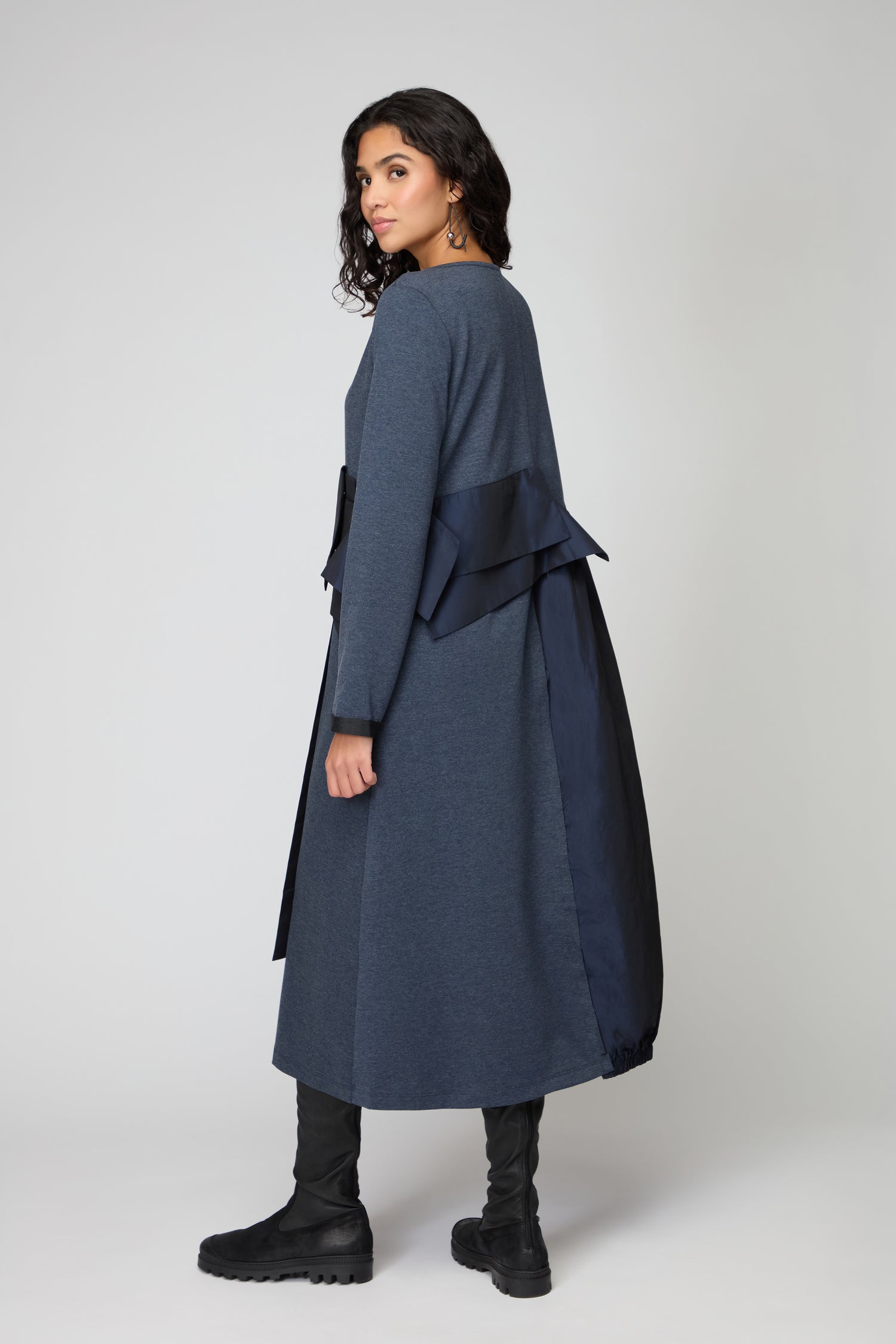 Jersey Taffetta Waist Detail Dress