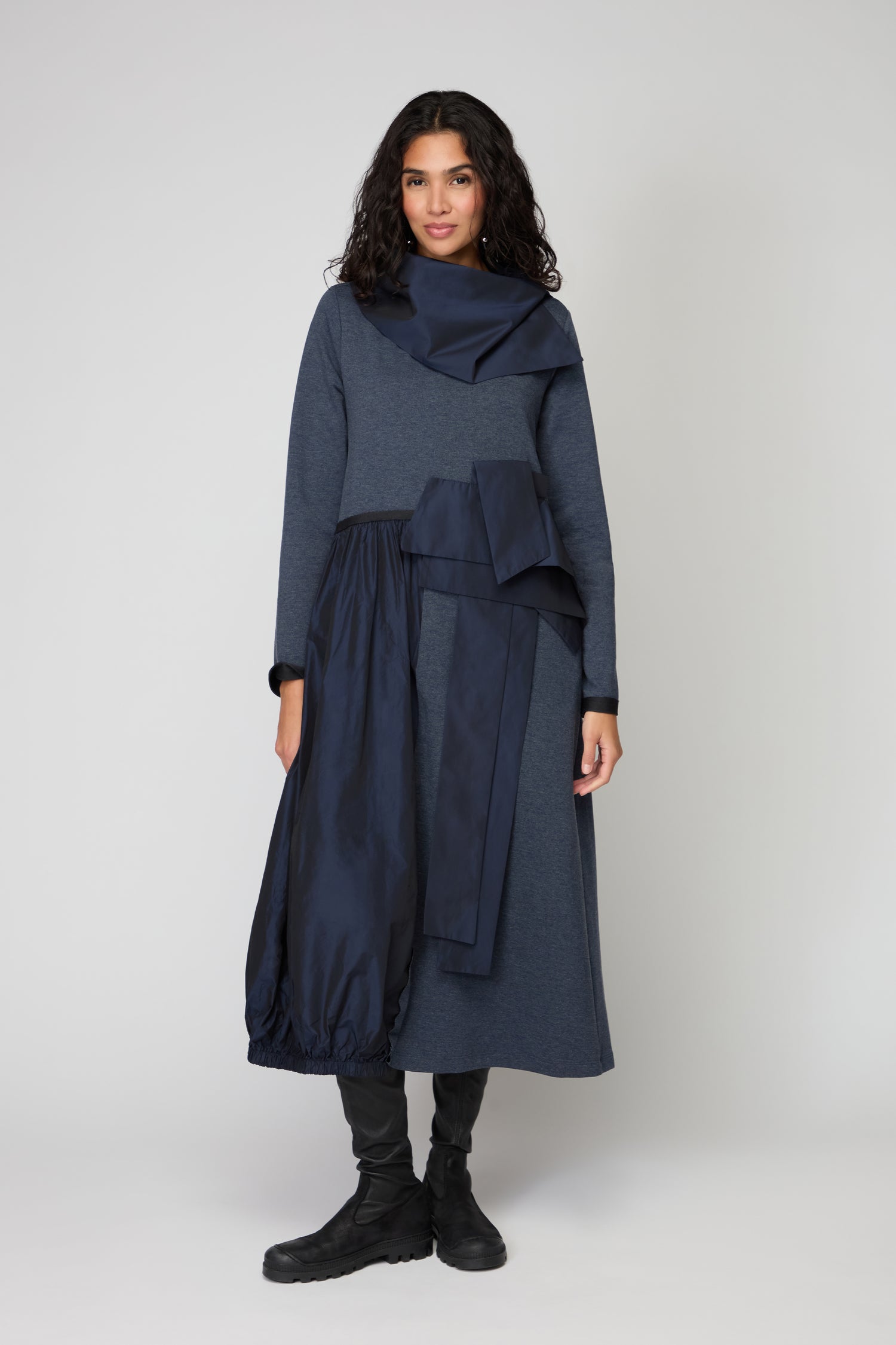 Jersey Taffetta Waist Detail Dress