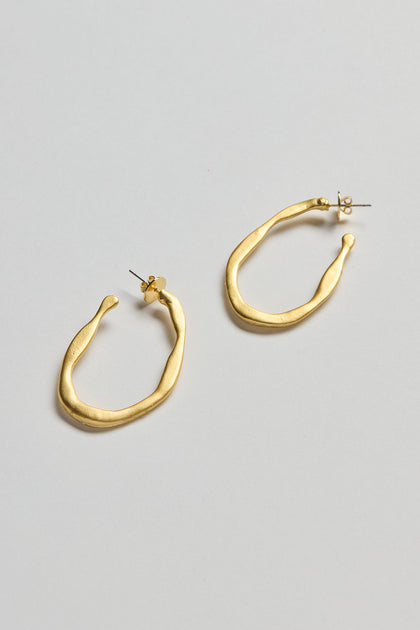 Gold Plated Crushed Hoop Earrings with post backings and a unique textured finish, shown on a white background—lightweight and ideal for effortless style.