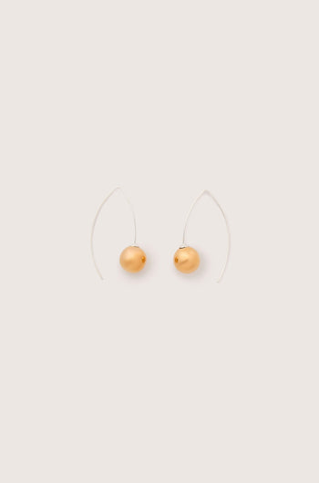 A pair of Handmade Ceramic Mirror Earrings, each adorned with an oval-shaped gold bead and set against a plain light background. These modern design pieces feature 925 sterling silver hooks for added elegance.