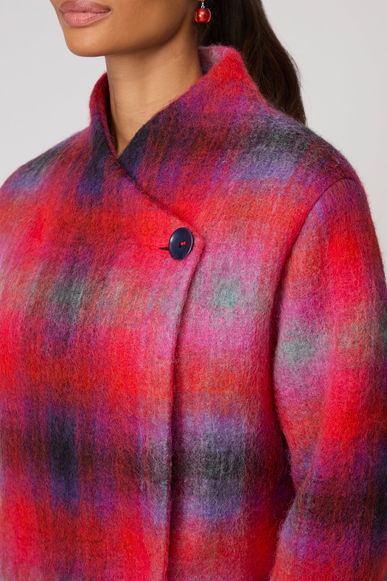 Bright Brushed Check Wool Coat