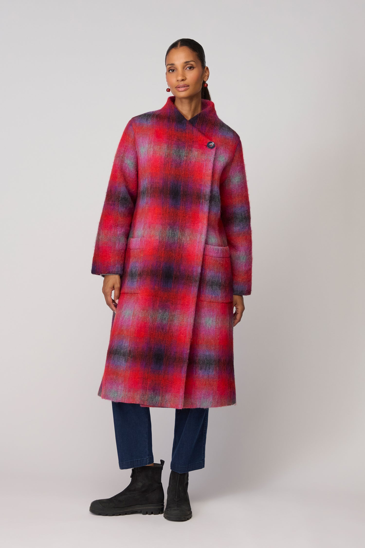 Bright Brushed Check Wool Coat