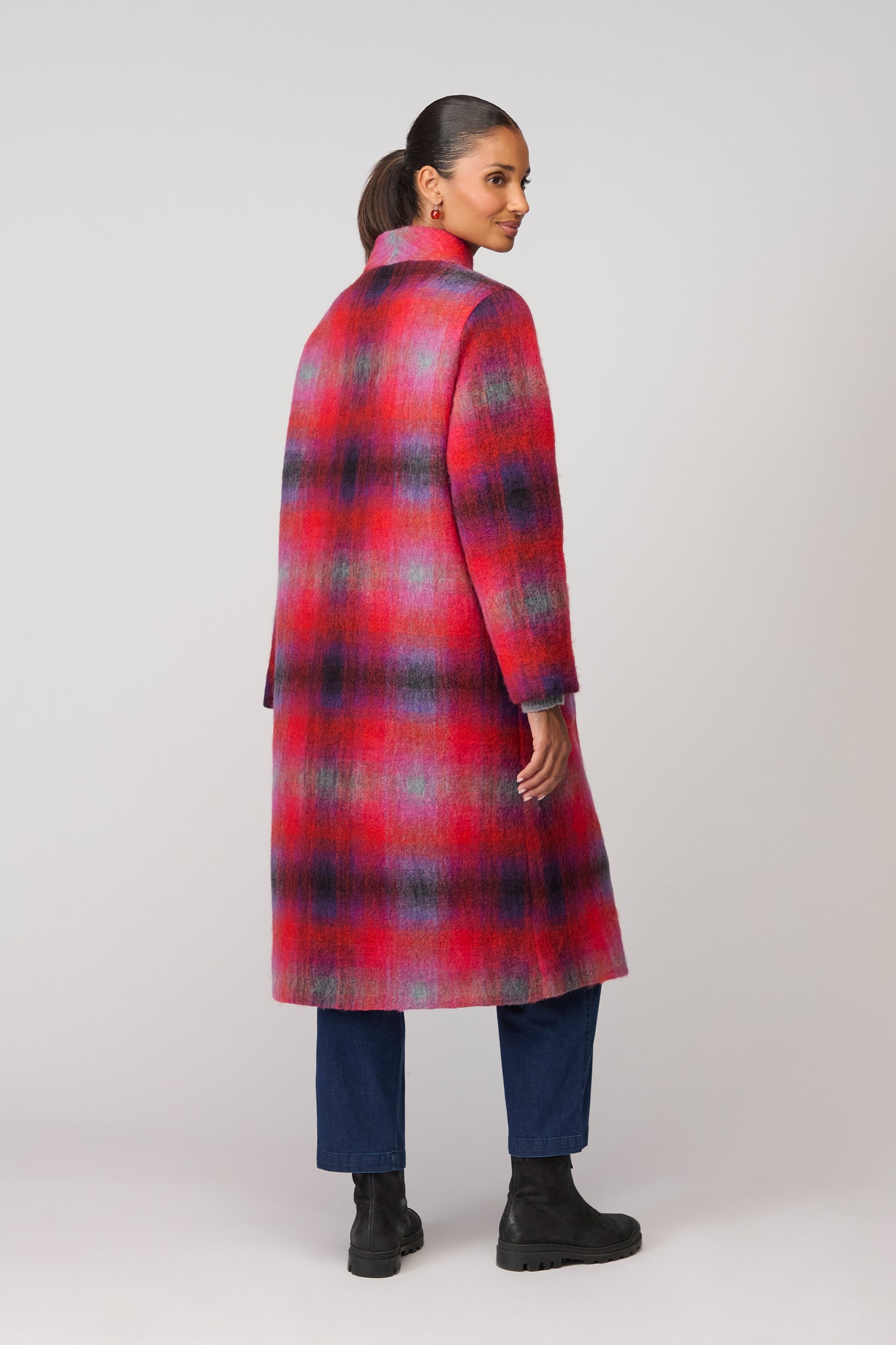 Bright Brushed Check Wool Coat