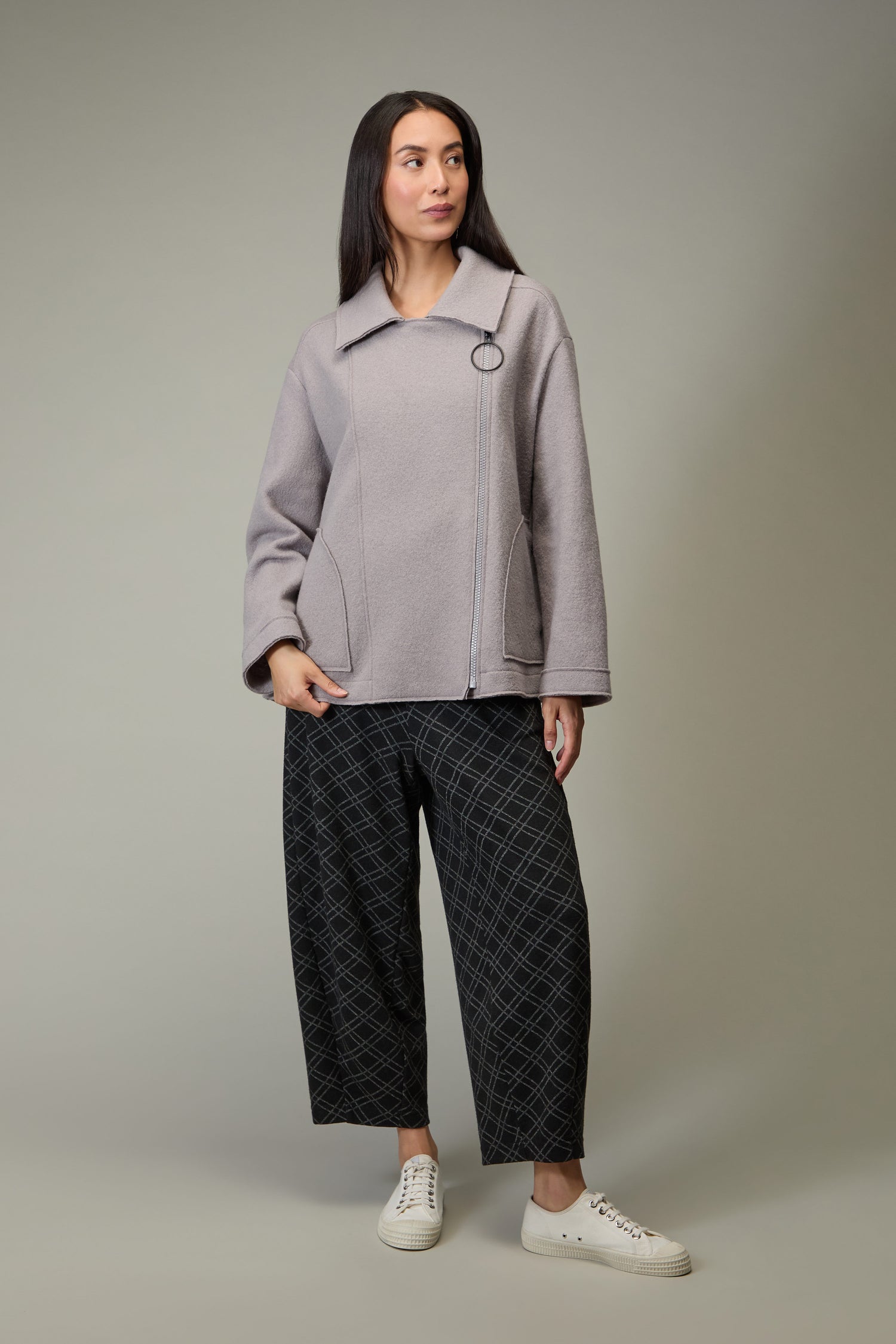 Boiled Wool Zip Mushroom Boxy Jacket