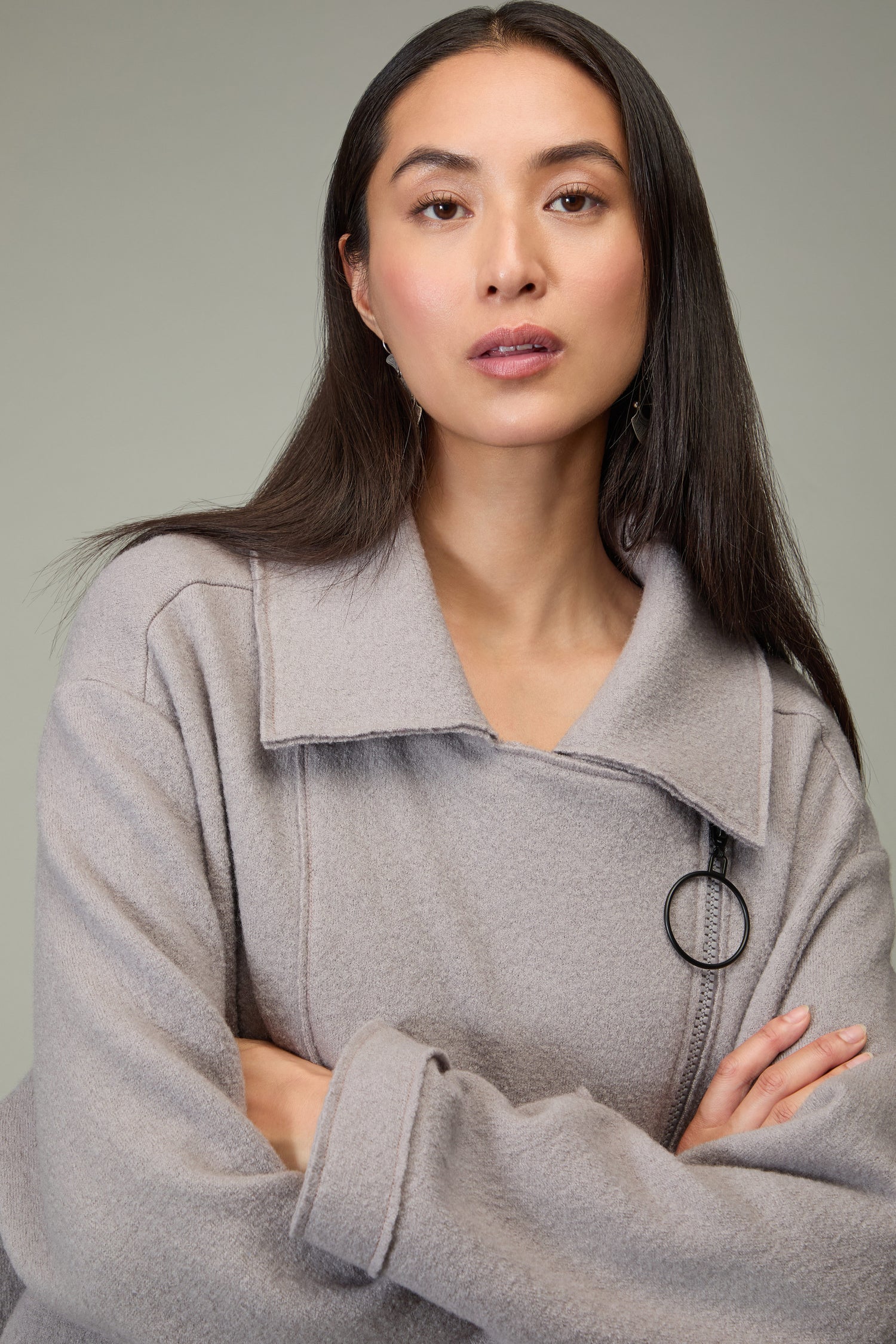 Boiled Wool Zip Mushroom Boxy Jacket