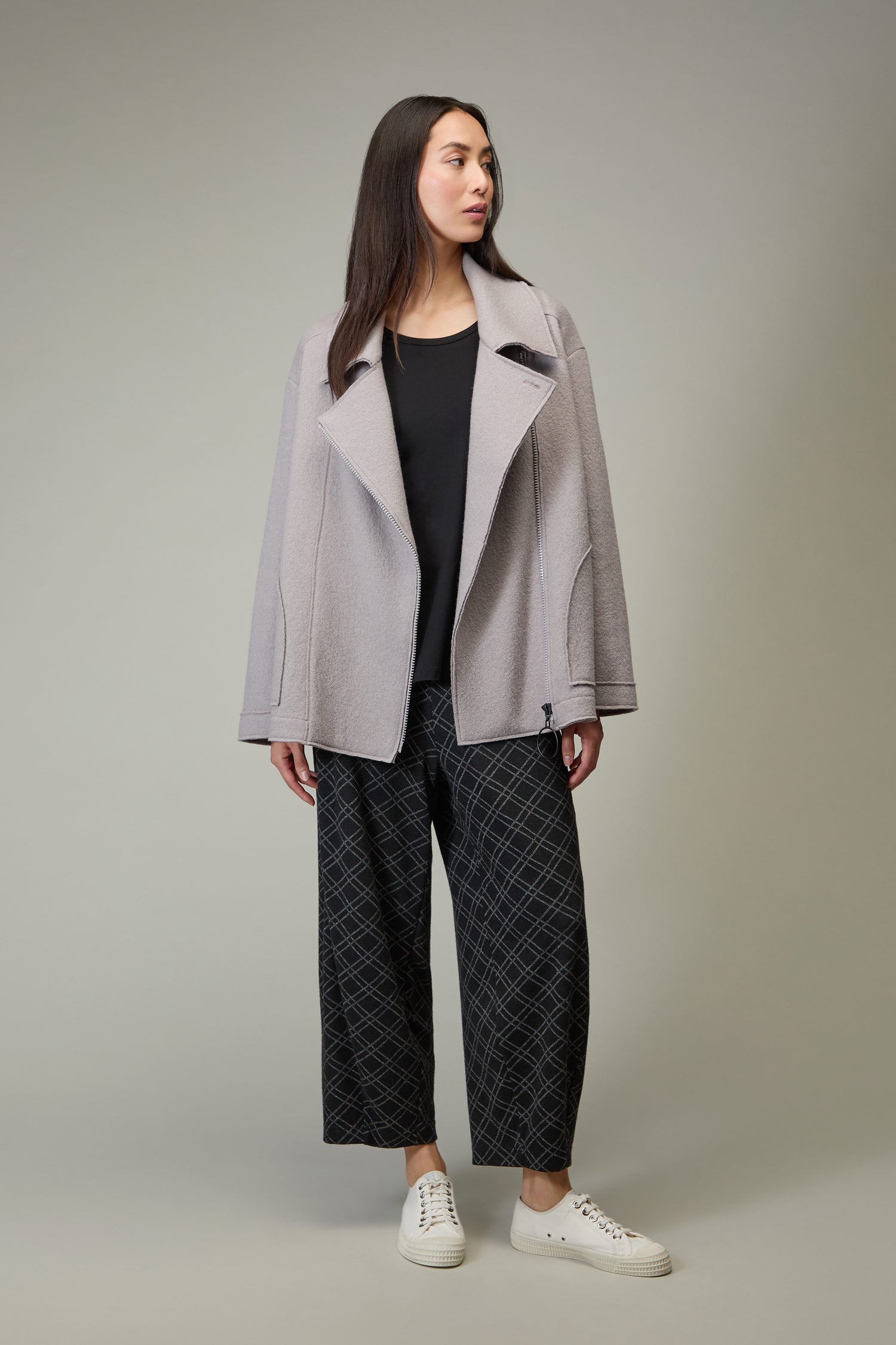 Boiled Wool Zip Mushroom Boxy Jacket