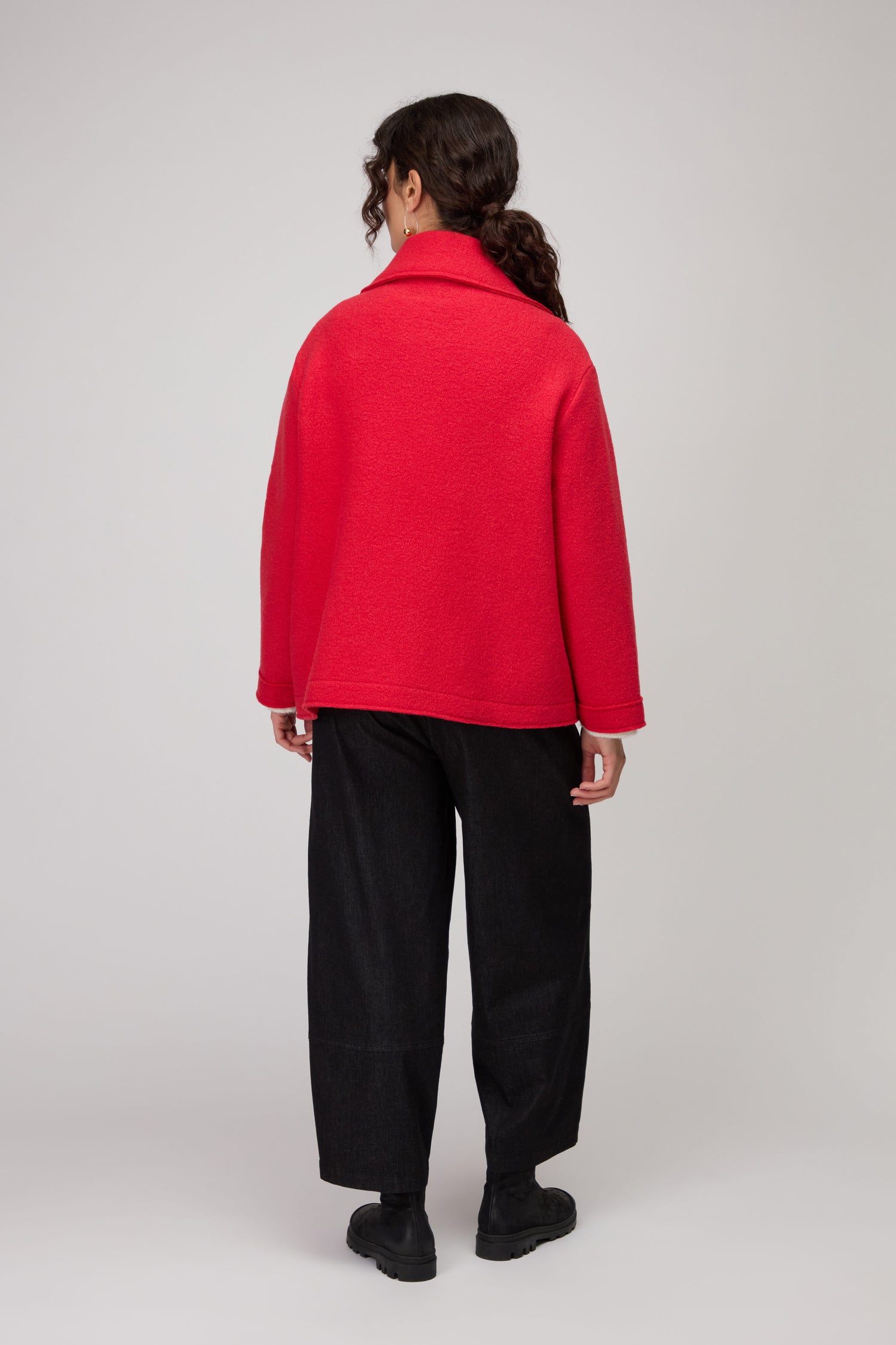 Boiled Wool Zip Tomato Boxy Jacket