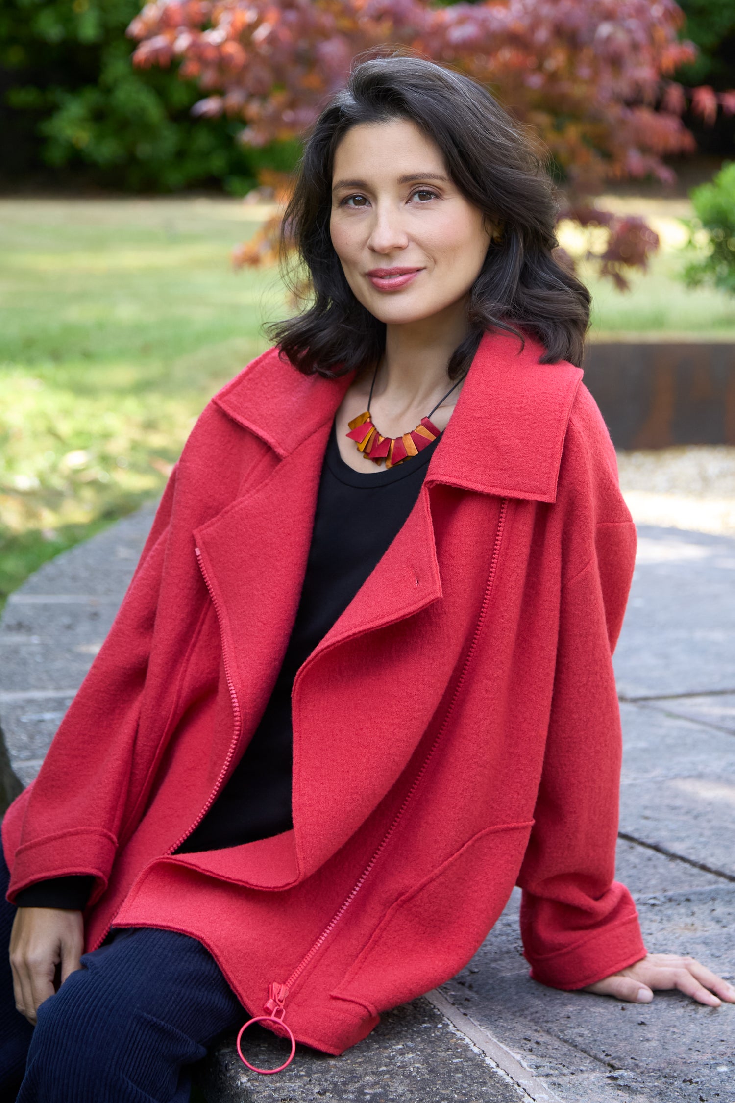 Boiled Wool Zip Tomato Boxy Jacket