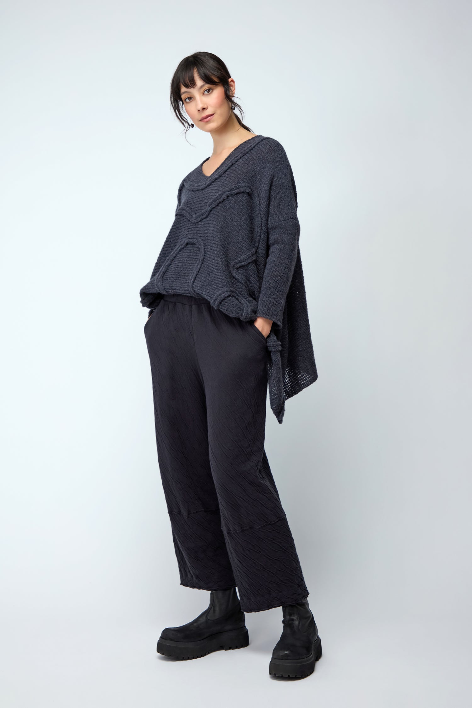 Dark Grey Crinkle Jersey Trouser
