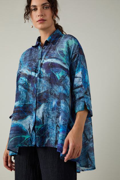 Abstract Print Flared Shirt