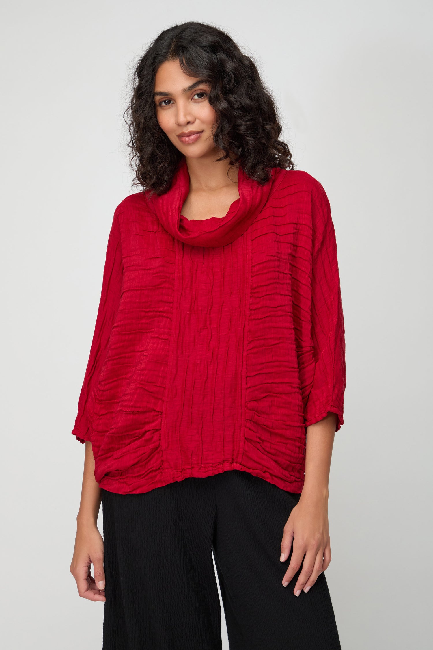 Cowl Neck Silk Linen Cherry Top