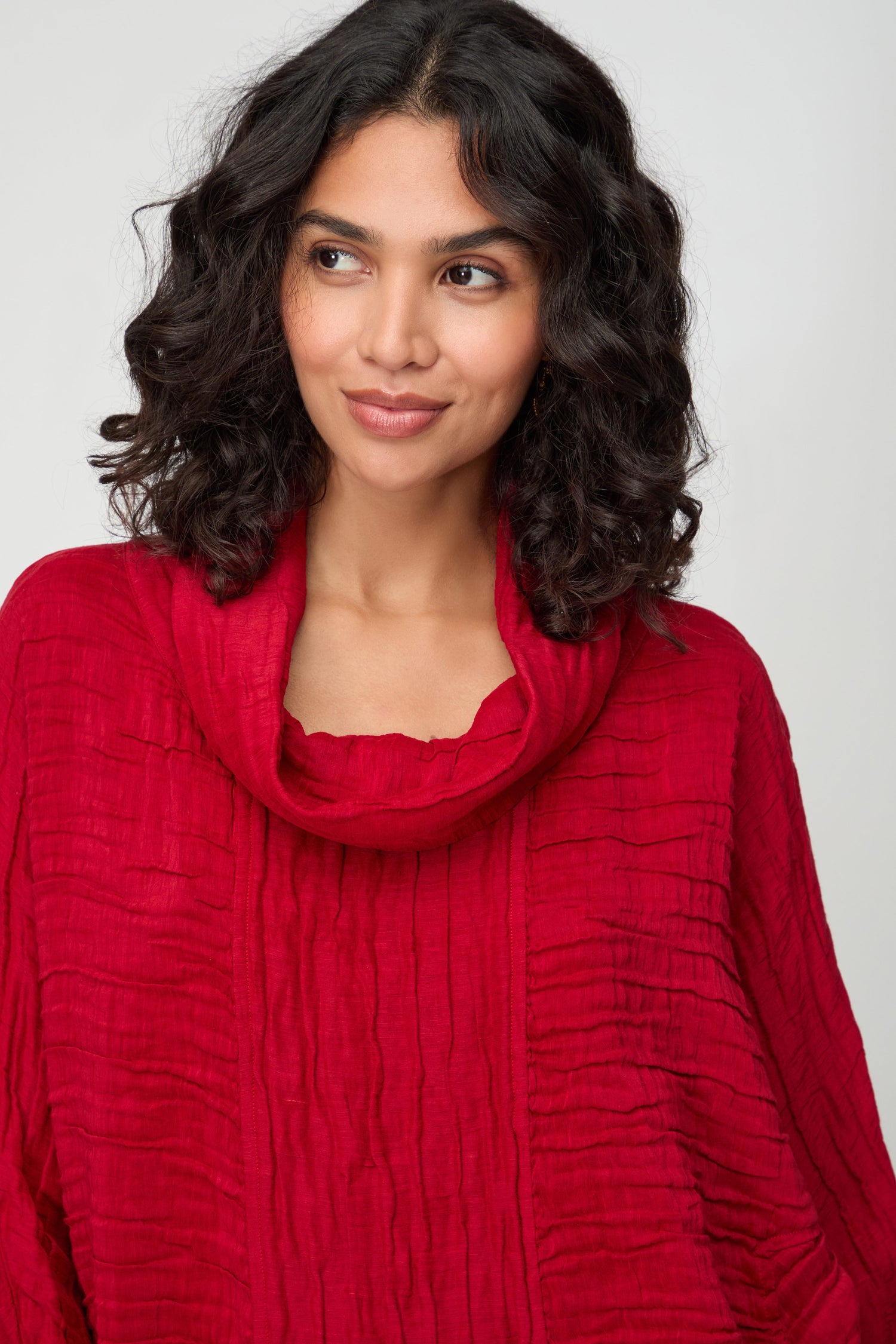 Cowl Neck Silk Linen Cherry Top