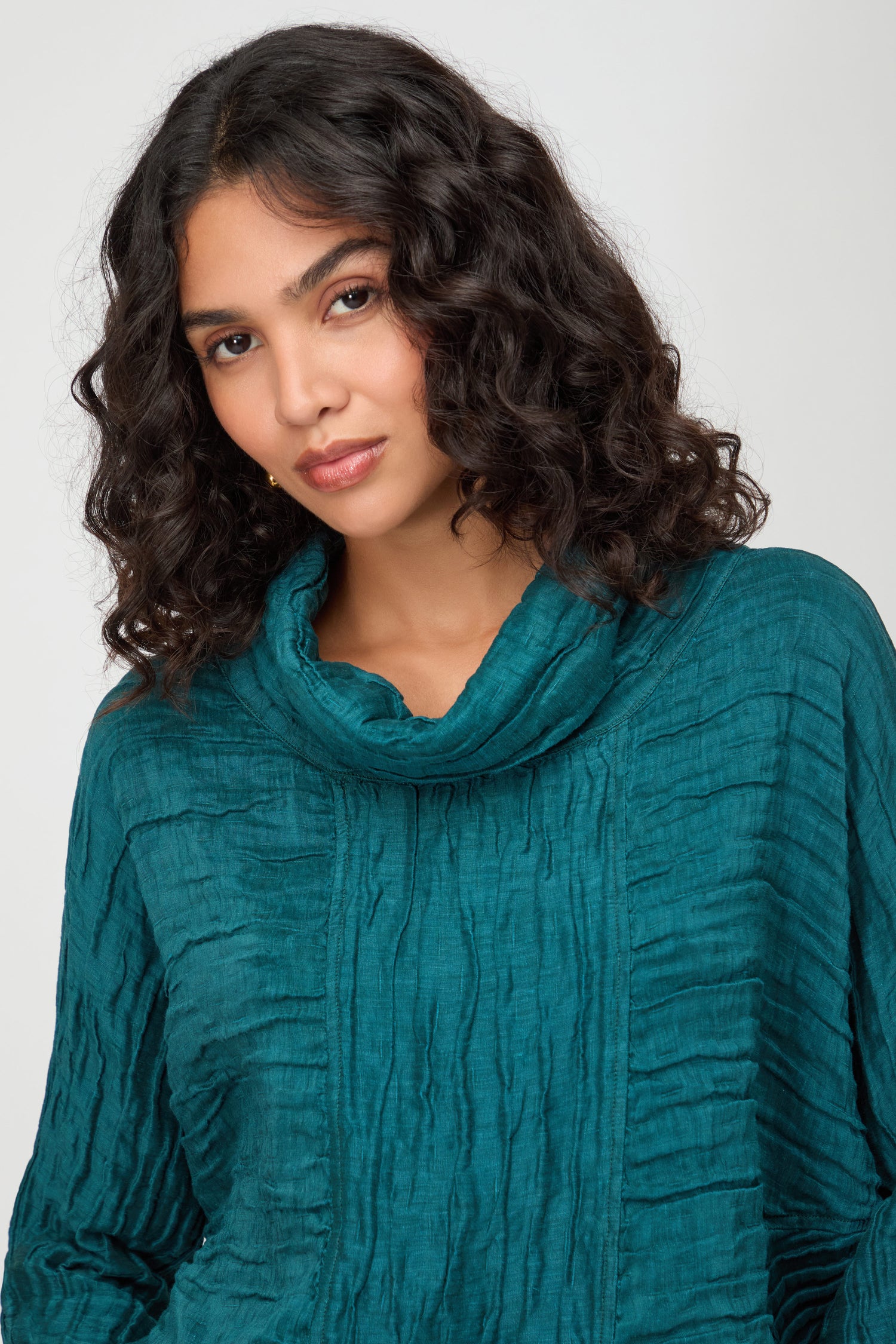 Cowl Neck Silk Linen Peacock Top