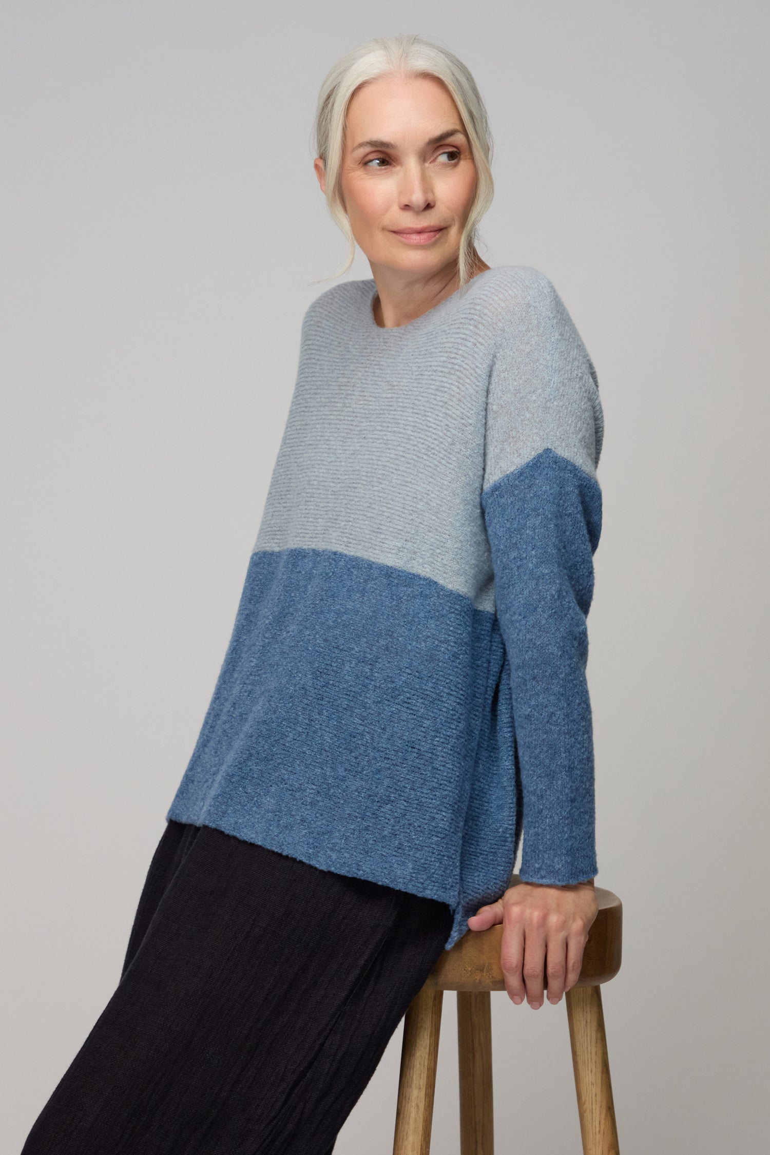 Two Tone Scoop Pale Blue Neck Knit