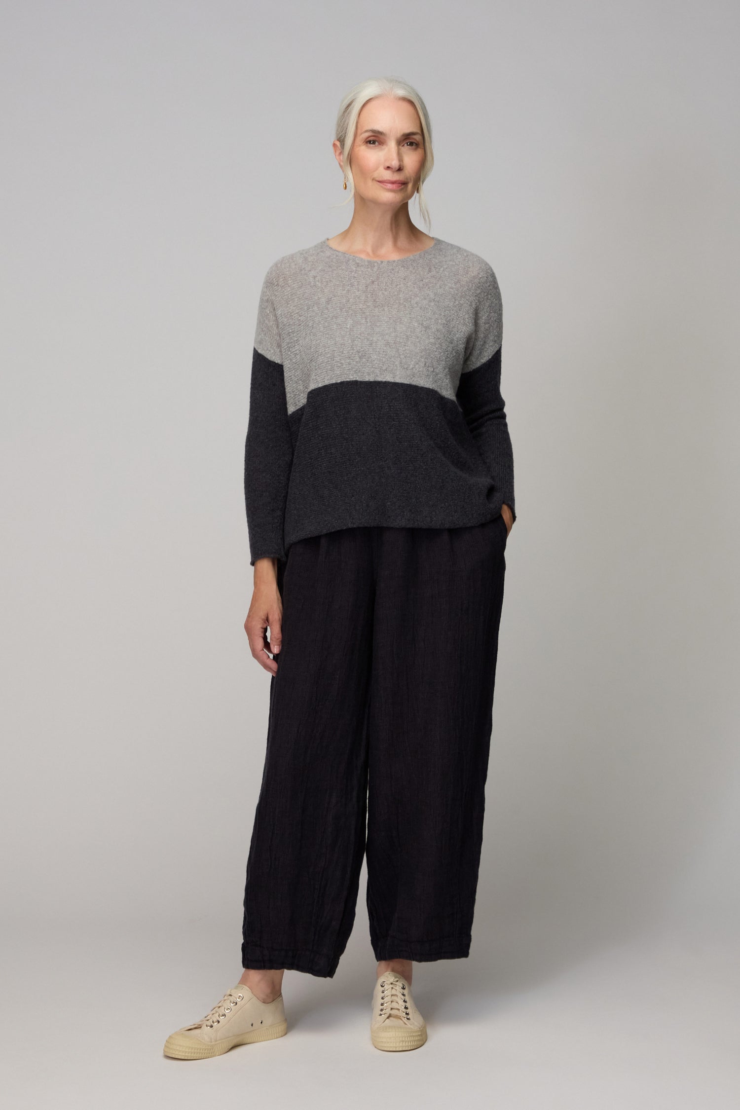 Two Tone Scoop Silver Neck Knit