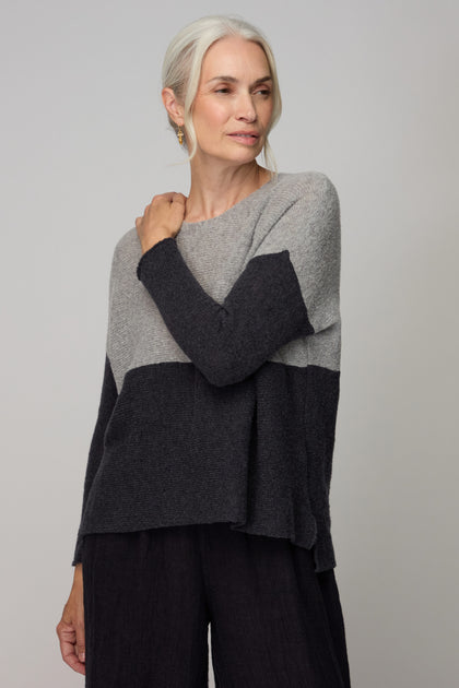 Two Tone Scoop Silver Neck Knit