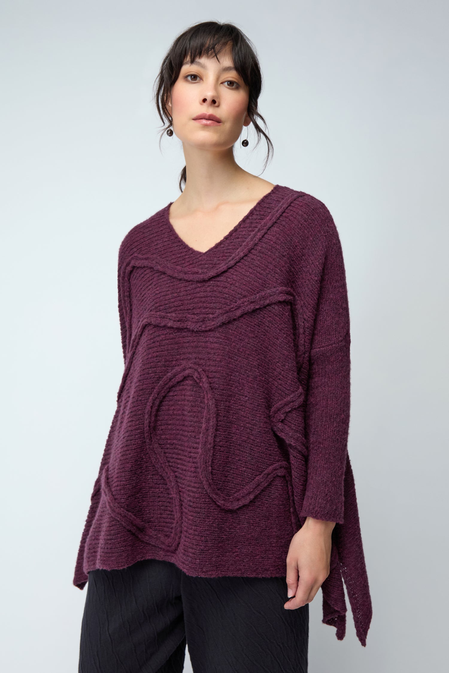 Swirl Seamed Oversize Aubergine Knit