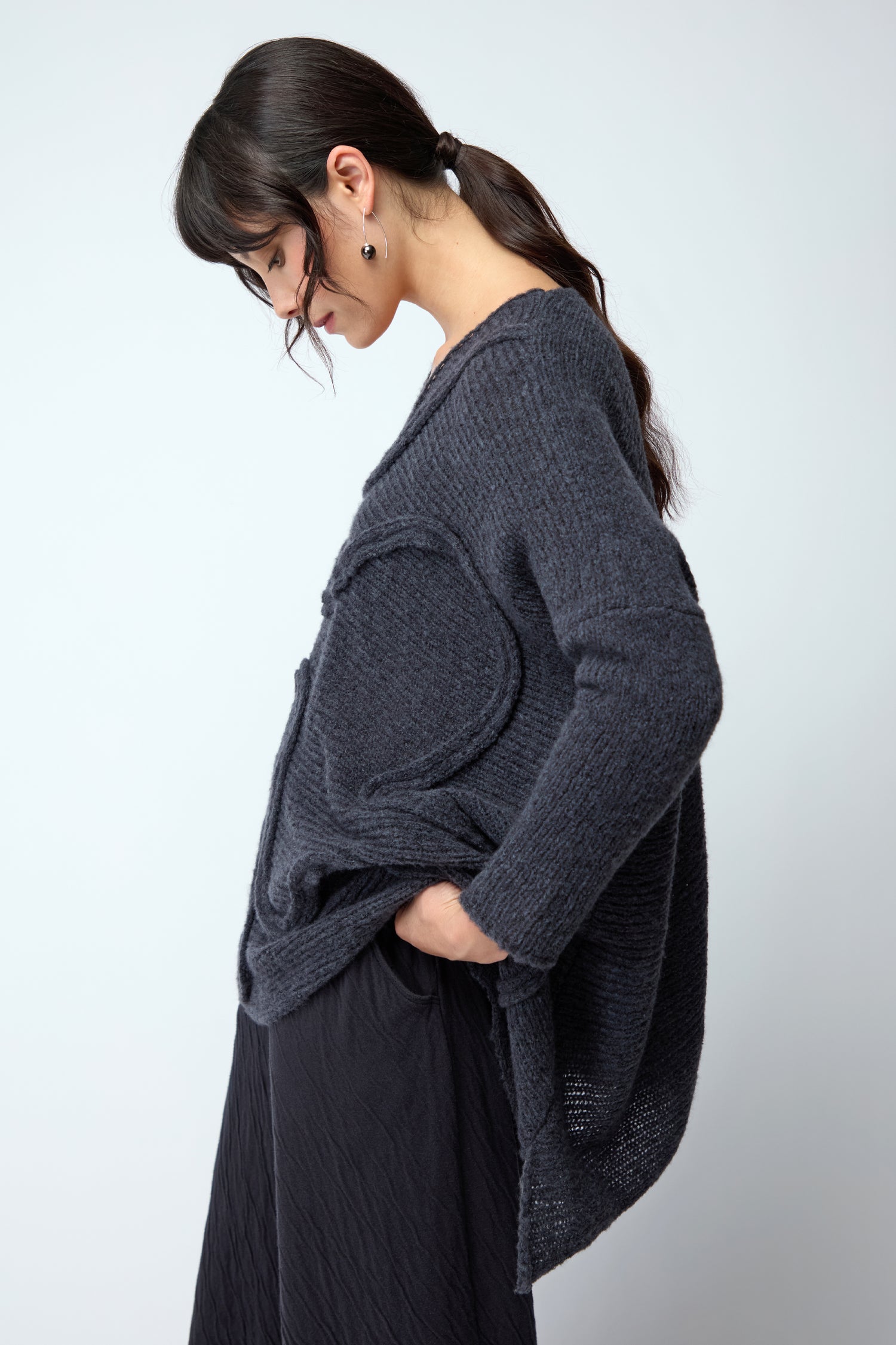 Dark Grey Swirl Seamed Oversize Knit