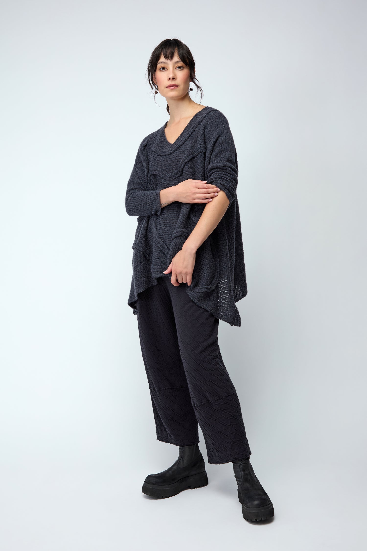 Dark Grey Swirl Seamed Oversize Knit
