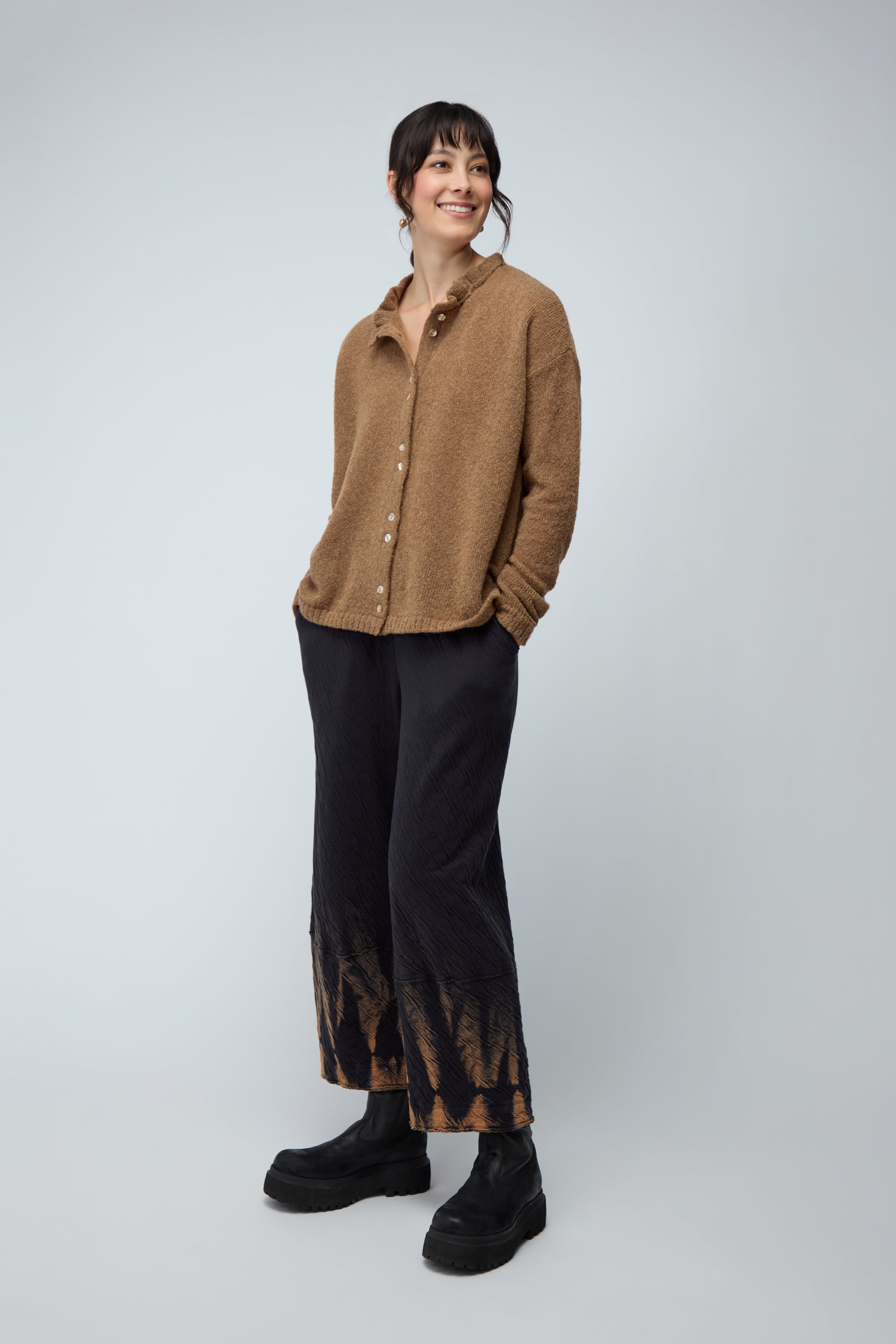 Frill Neck Tan Cardi