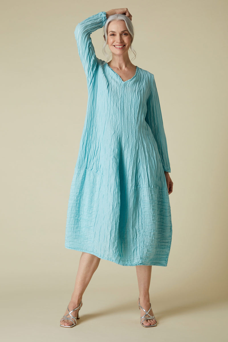 Silk Linen V Neck Dress