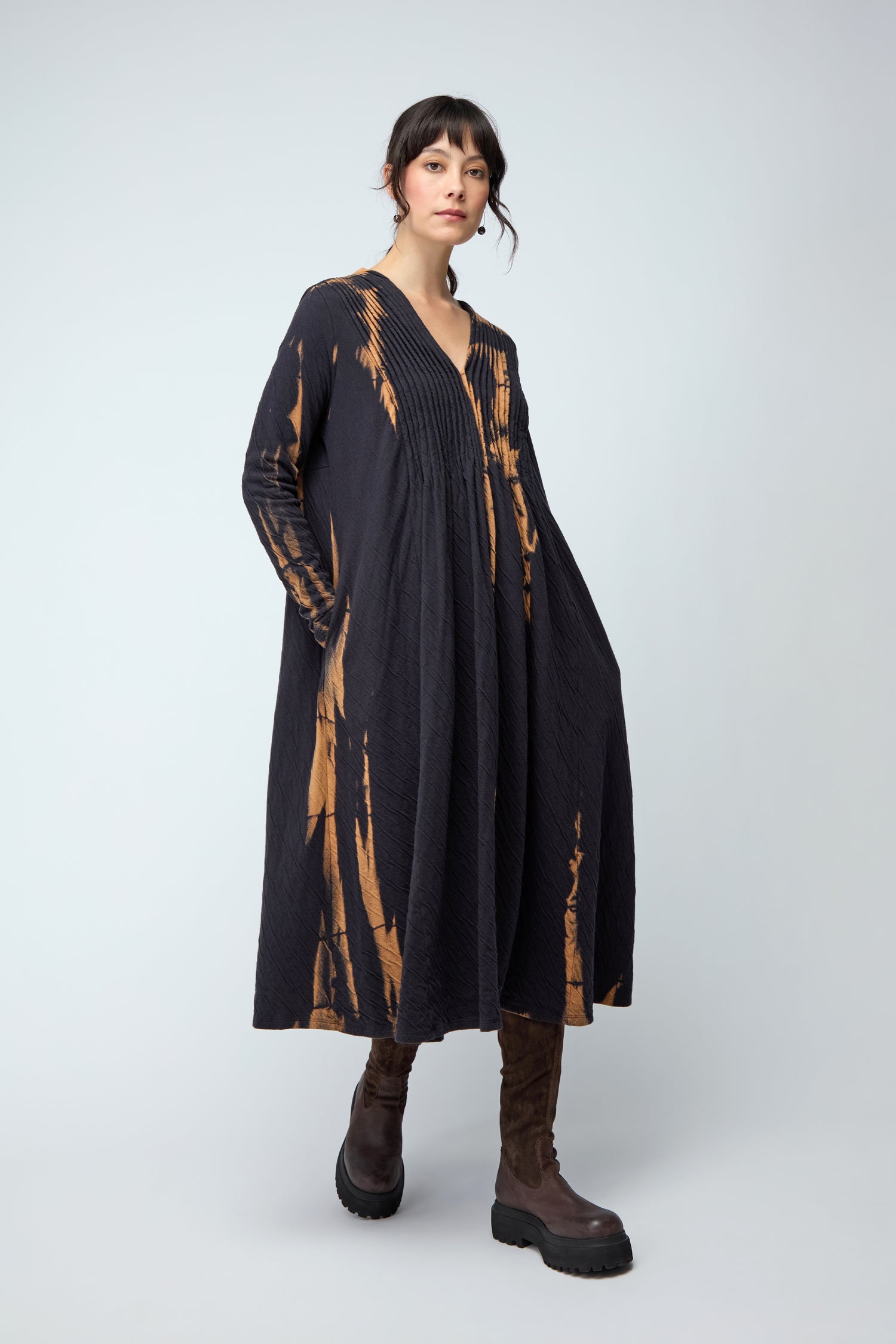 Pleat Front Tie Dye Jersey Dress