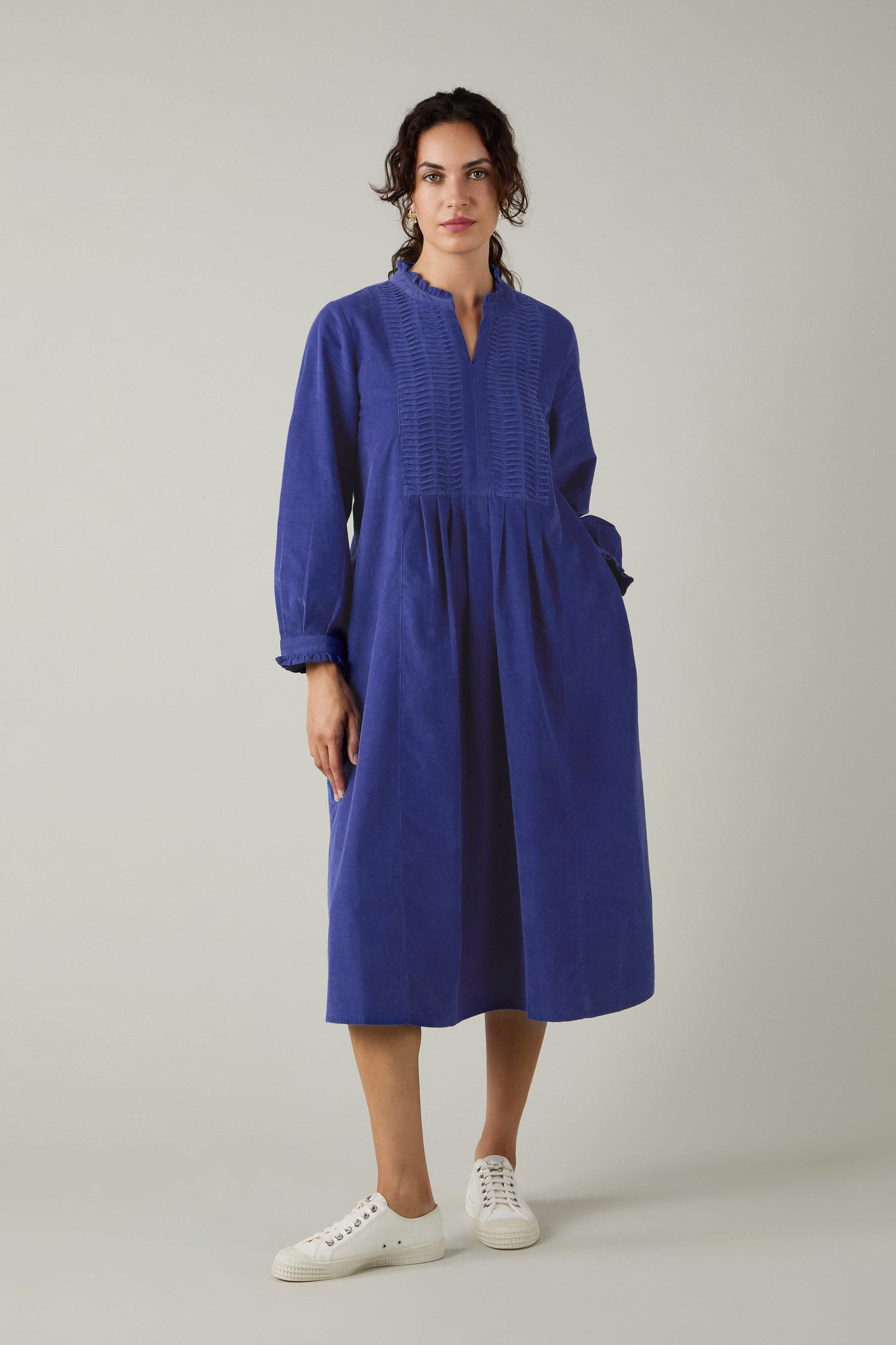 Iris Pinwale Cord Pleated Front Dress