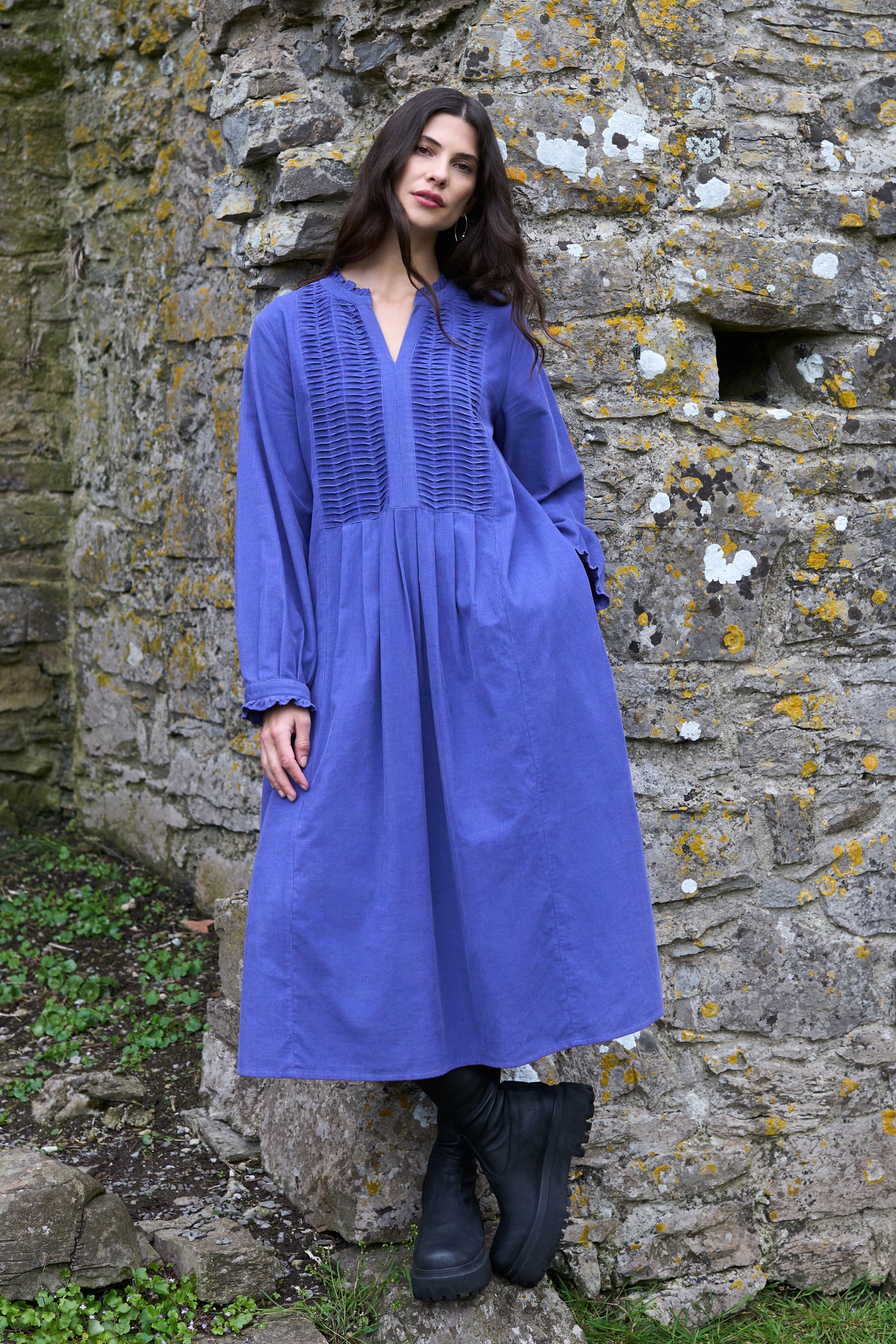 Iris Pinwale Cord Pleated Front Dress