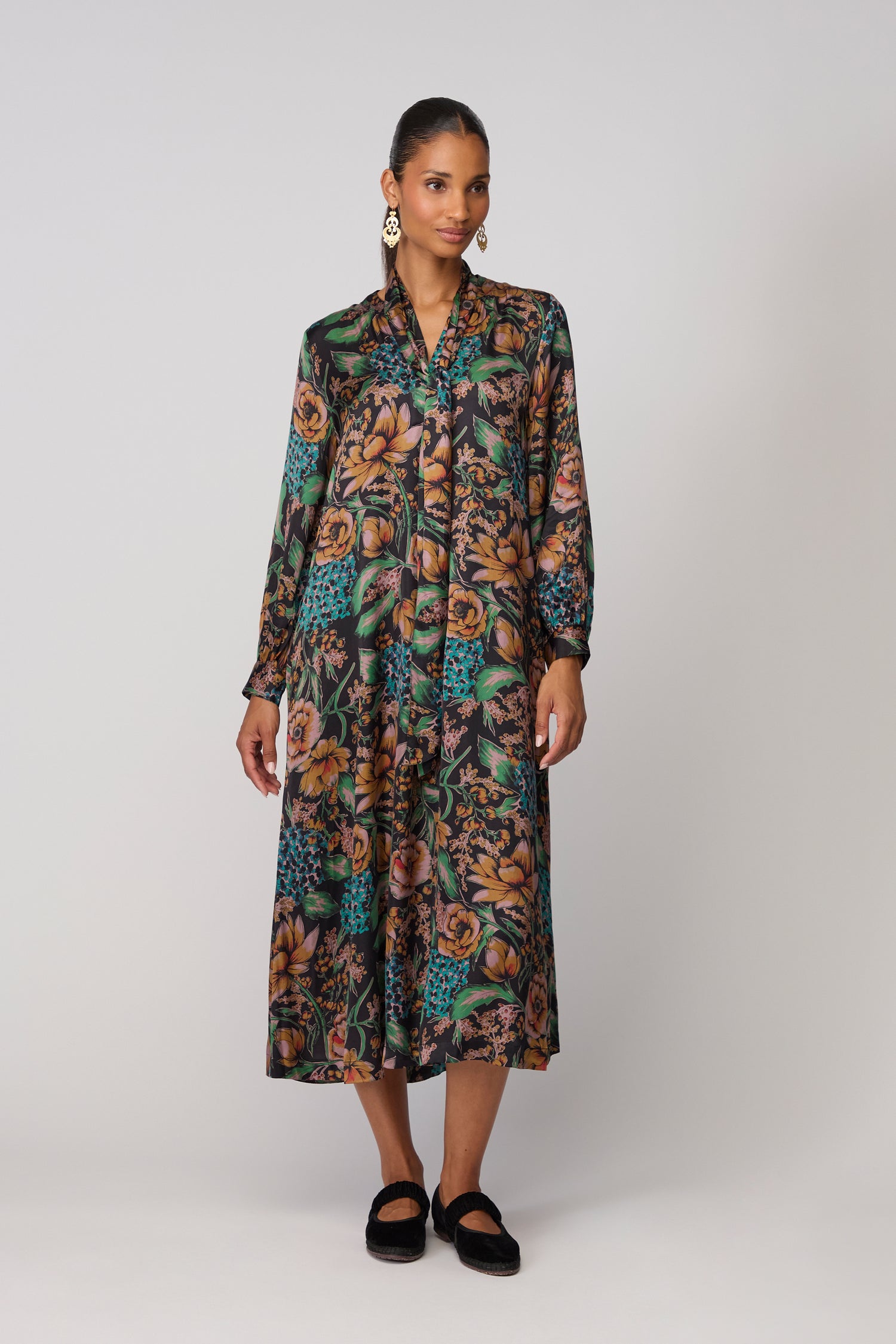 Autumn Hydrangeas Tie Dress