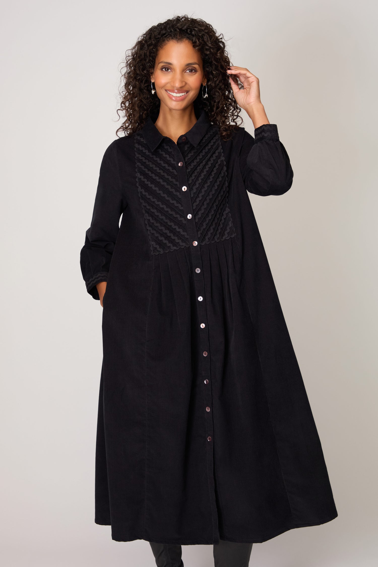 Pinwale Cord Ric Rac Detail Dress