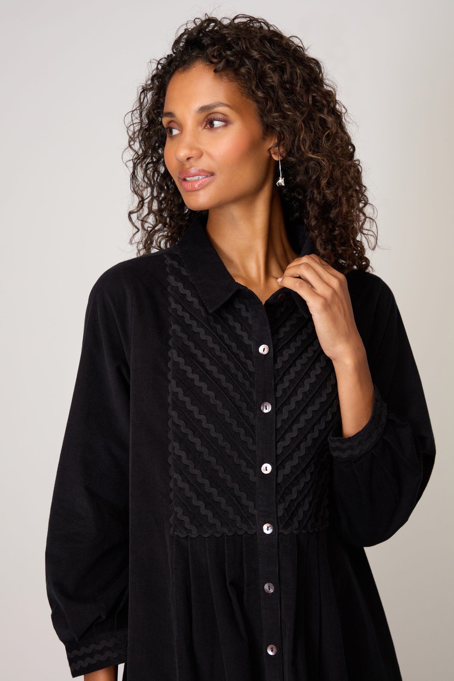 Pinwale Cord Ric Rac Detail Dress