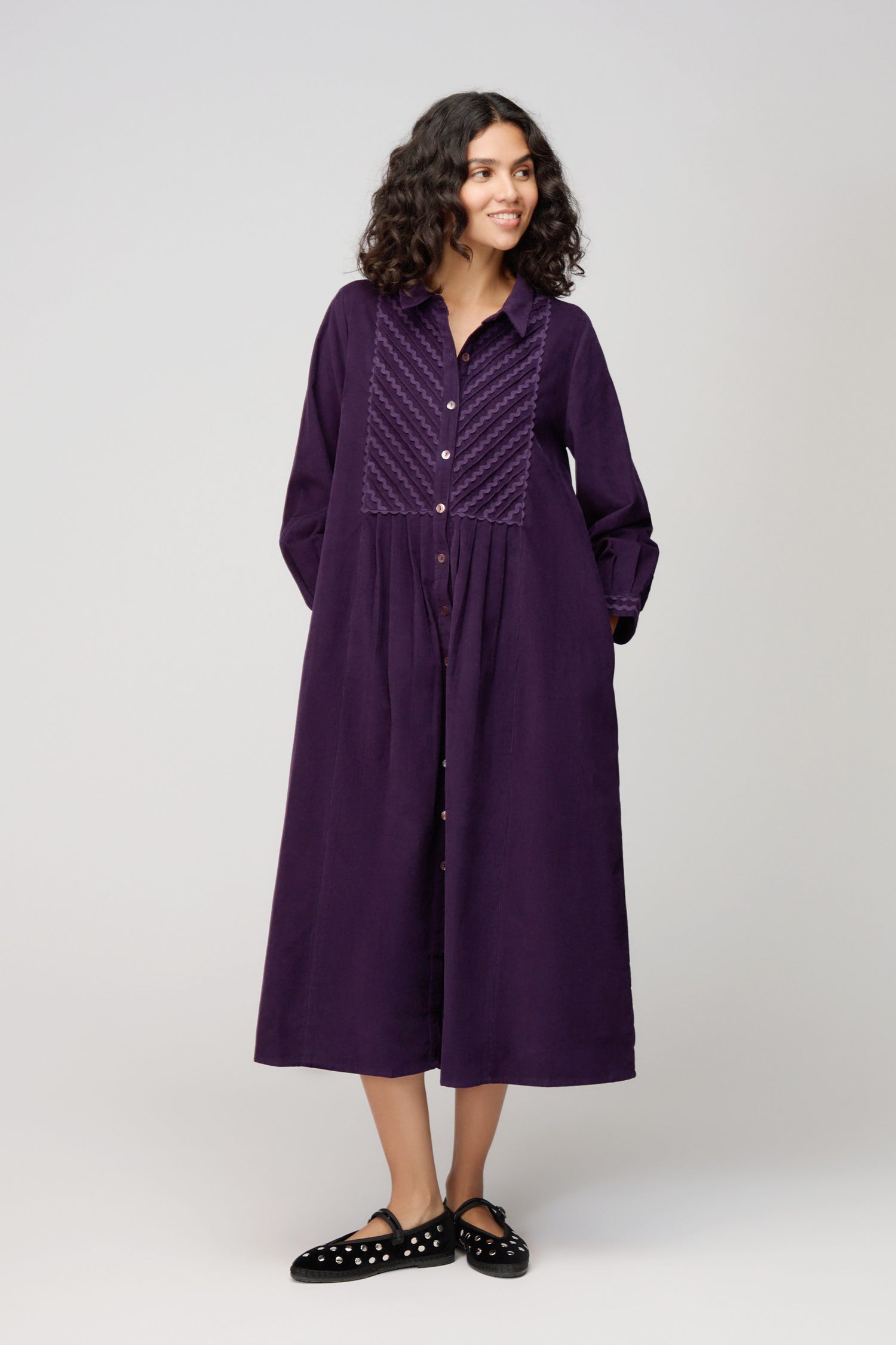 Pinwale Cord Ric Rac Detail Dress