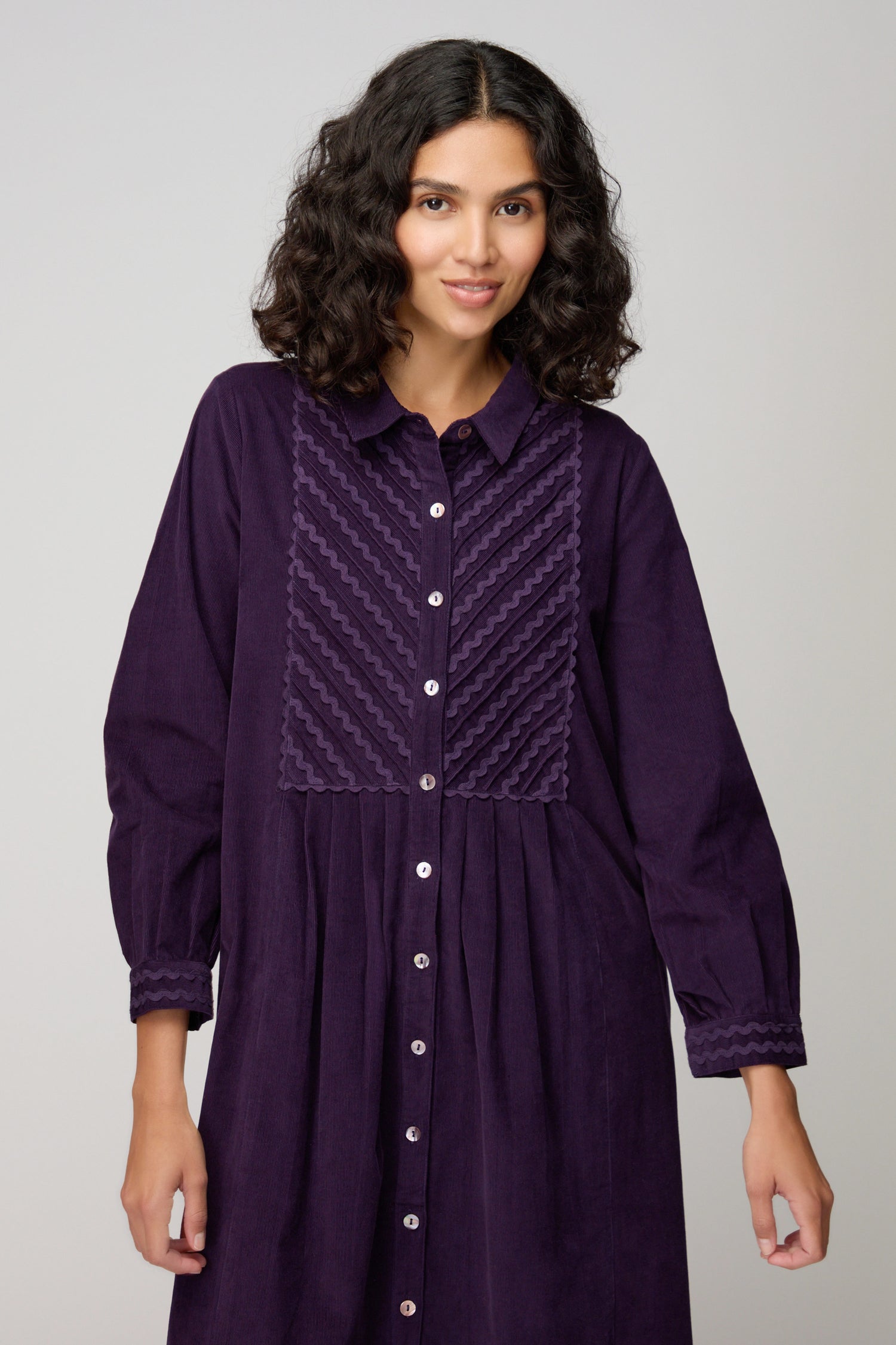 Pinwale Cord Ric Rac Detail Dress