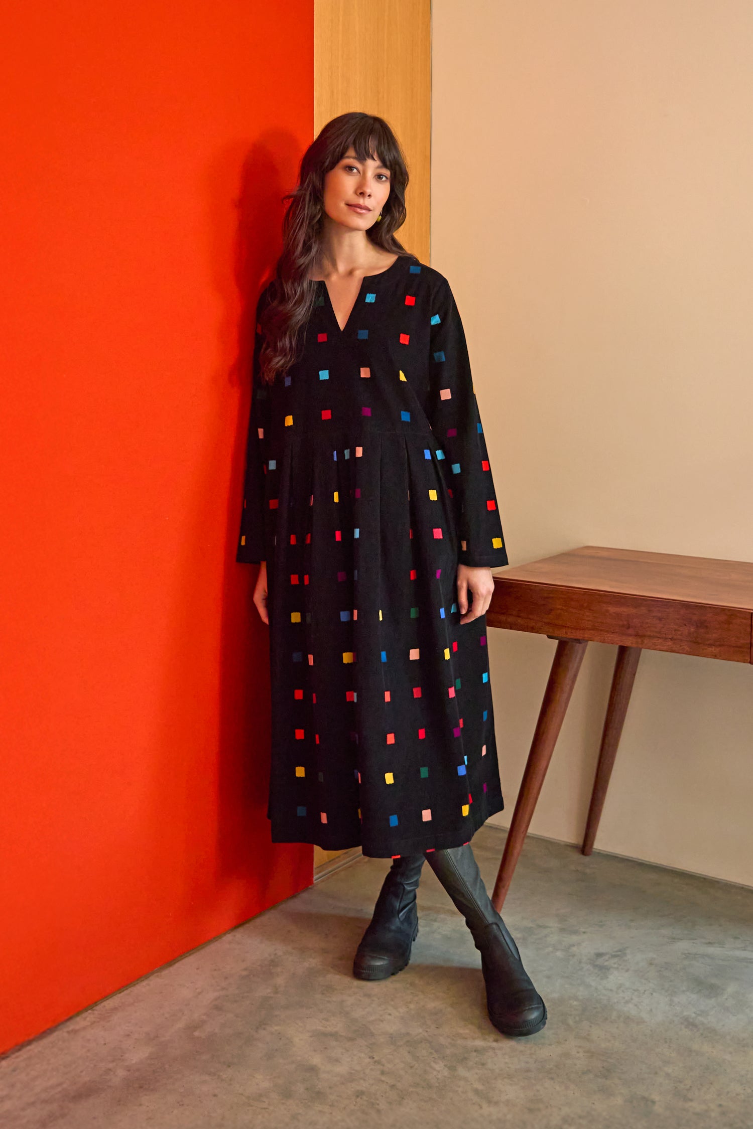 Multi Colour Check Cord Print Dress