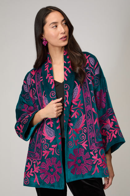 Winter Embroidered Teal Jacket