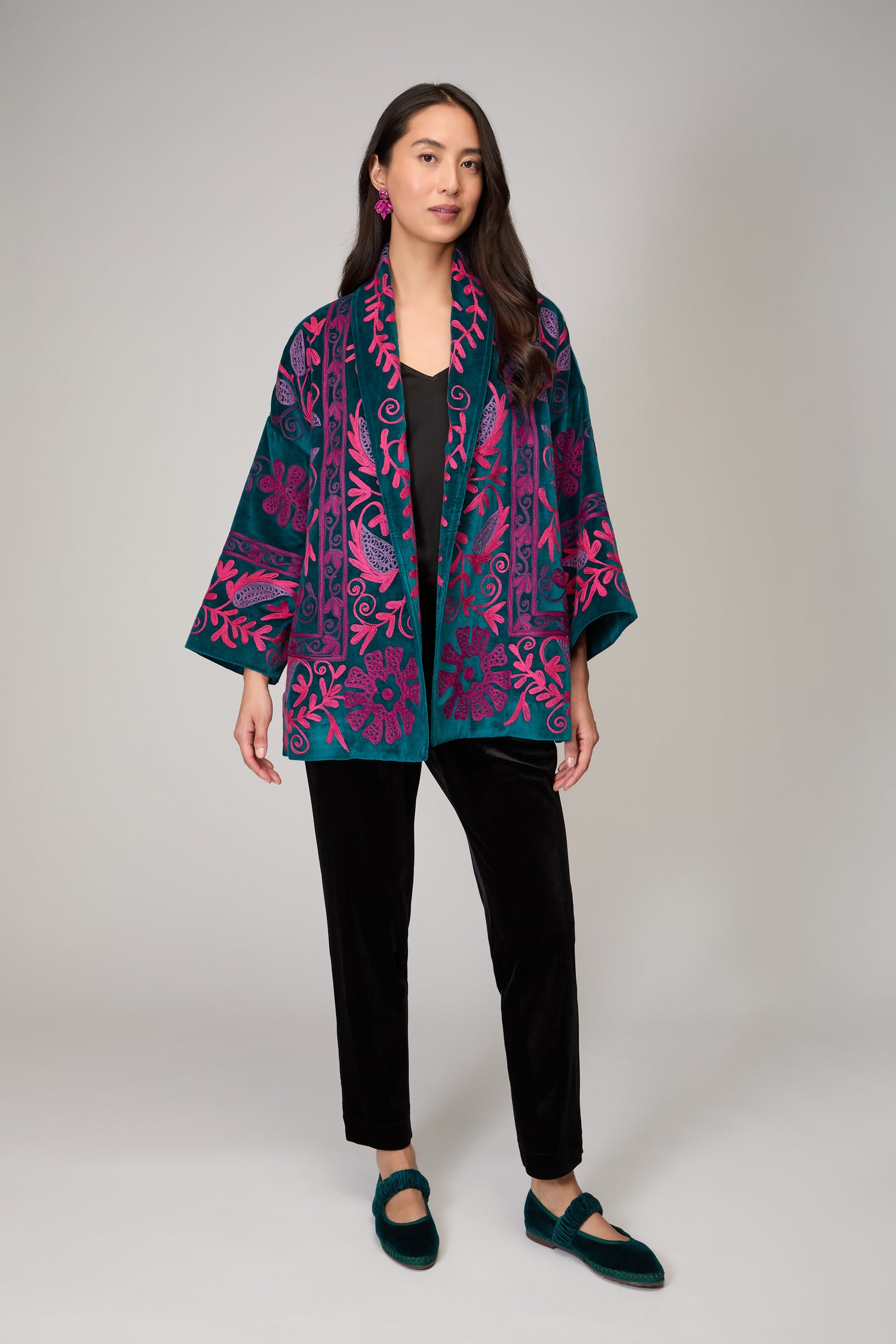 Winter Embroidered Teal Jacket