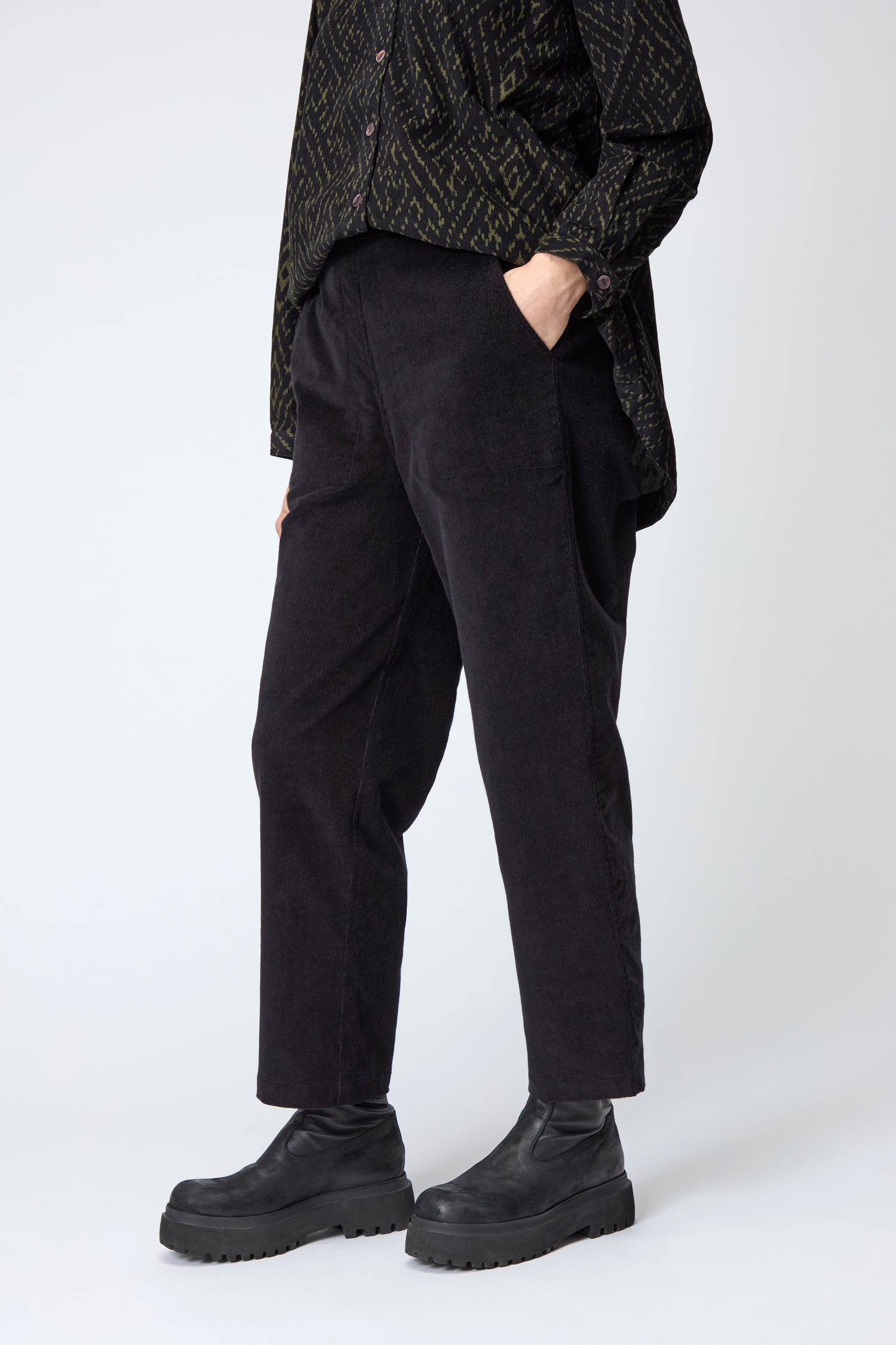Cord Straight Leg Black Trousers