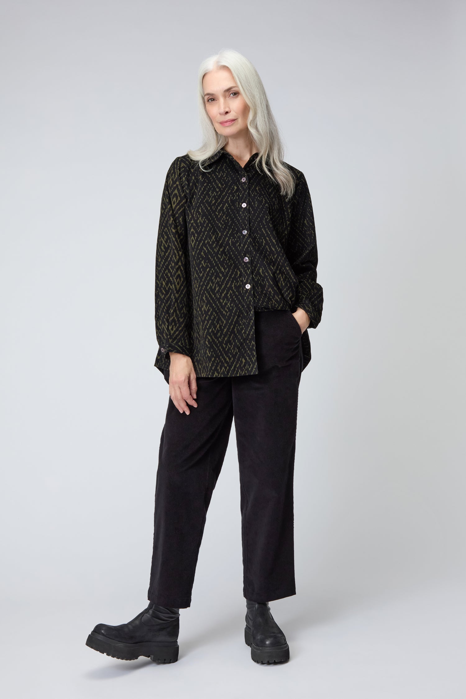 Cord Straight Leg Black Trousers