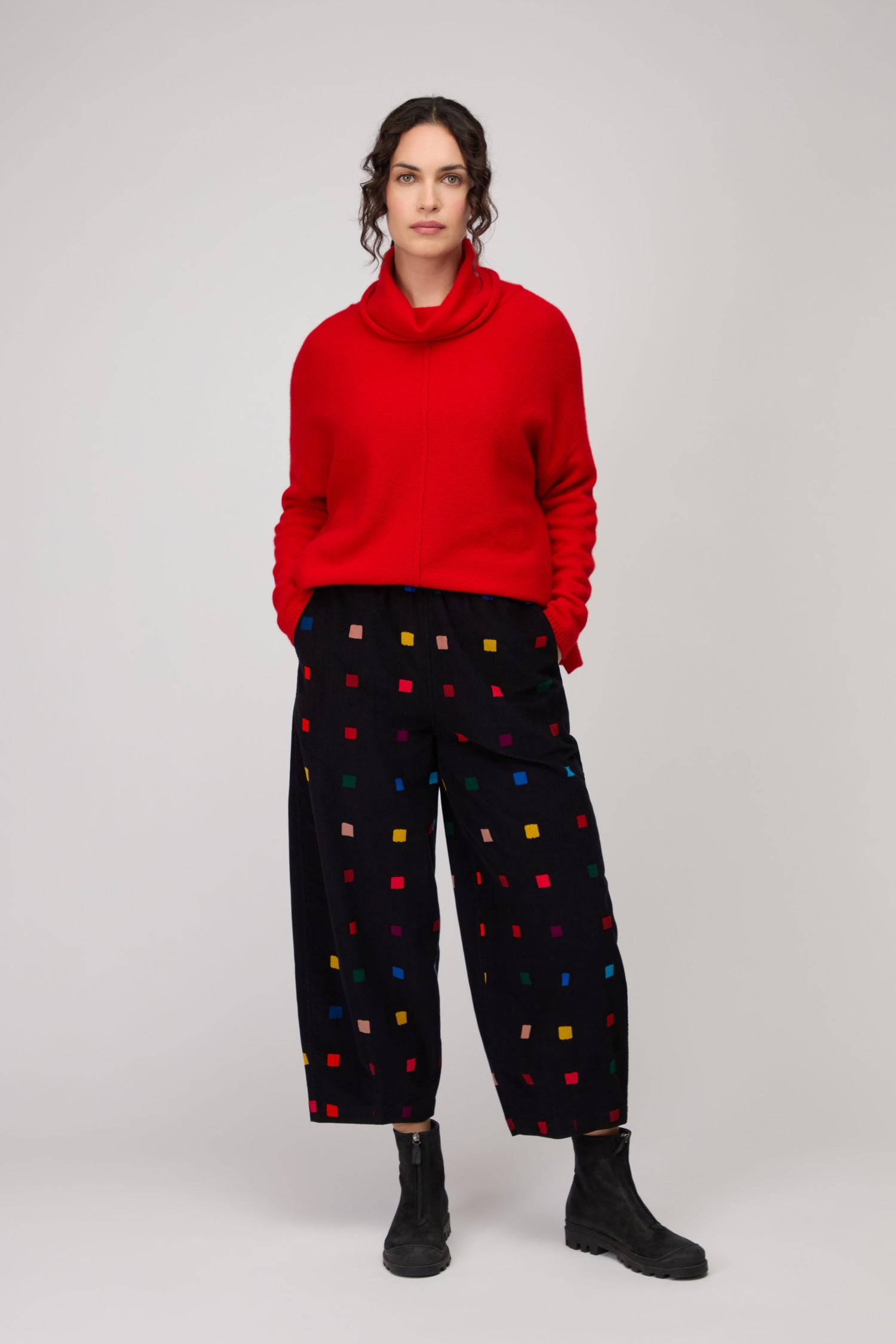 Multi Colour Check Cord Print Bubble Trouser