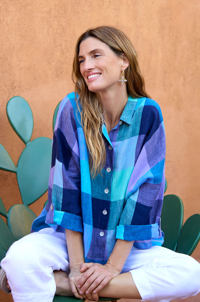 Cross Dye Check Linen Shirt – Sahara