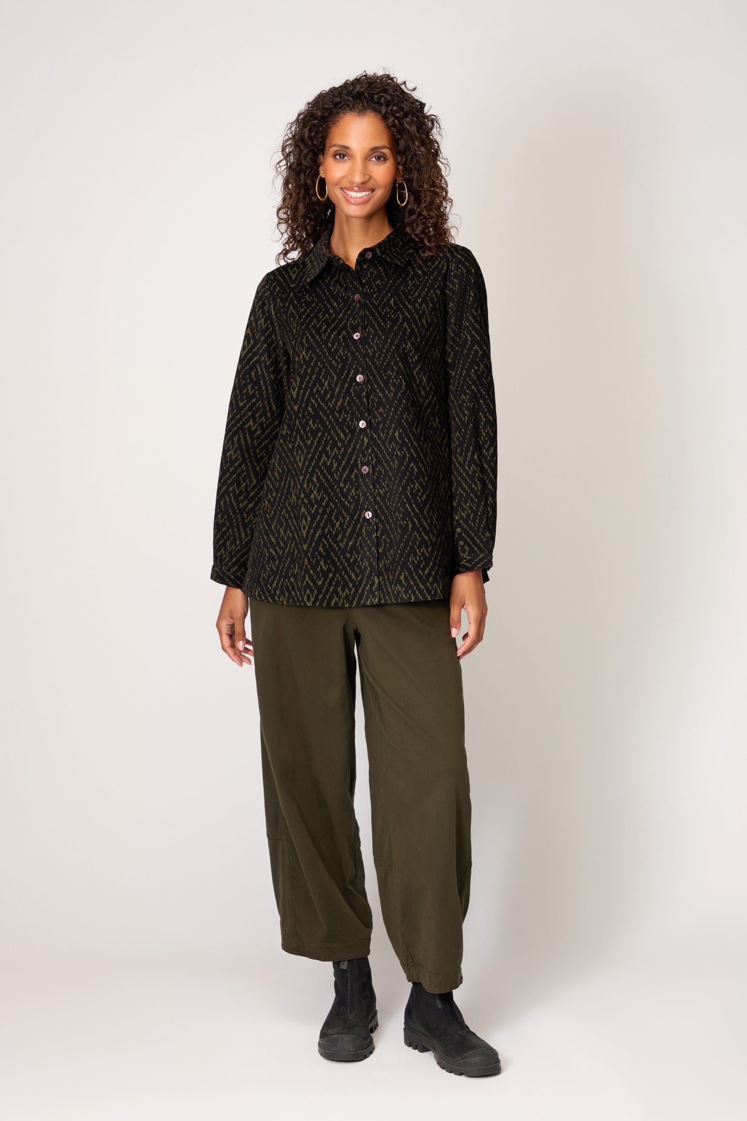 Ornate Textured Cord Black and Khaki Shirt