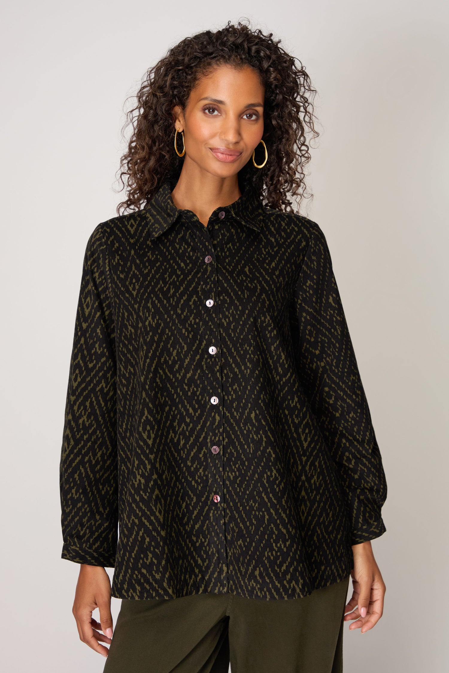 Ornate Textured Cord Black and Khaki Shirt