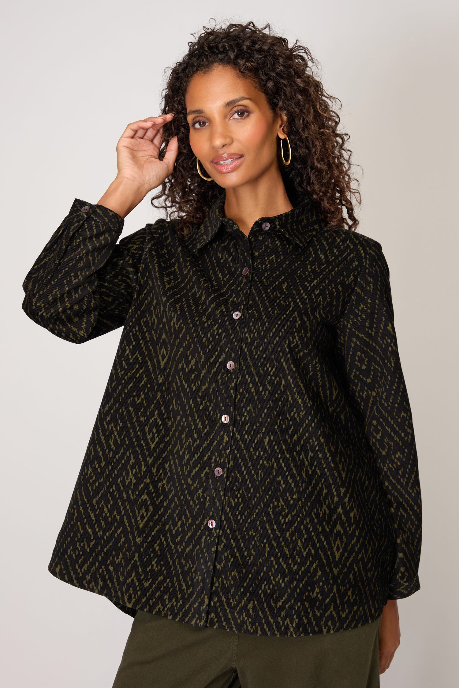 Ornate Textured Cord Black and Khaki Shirt