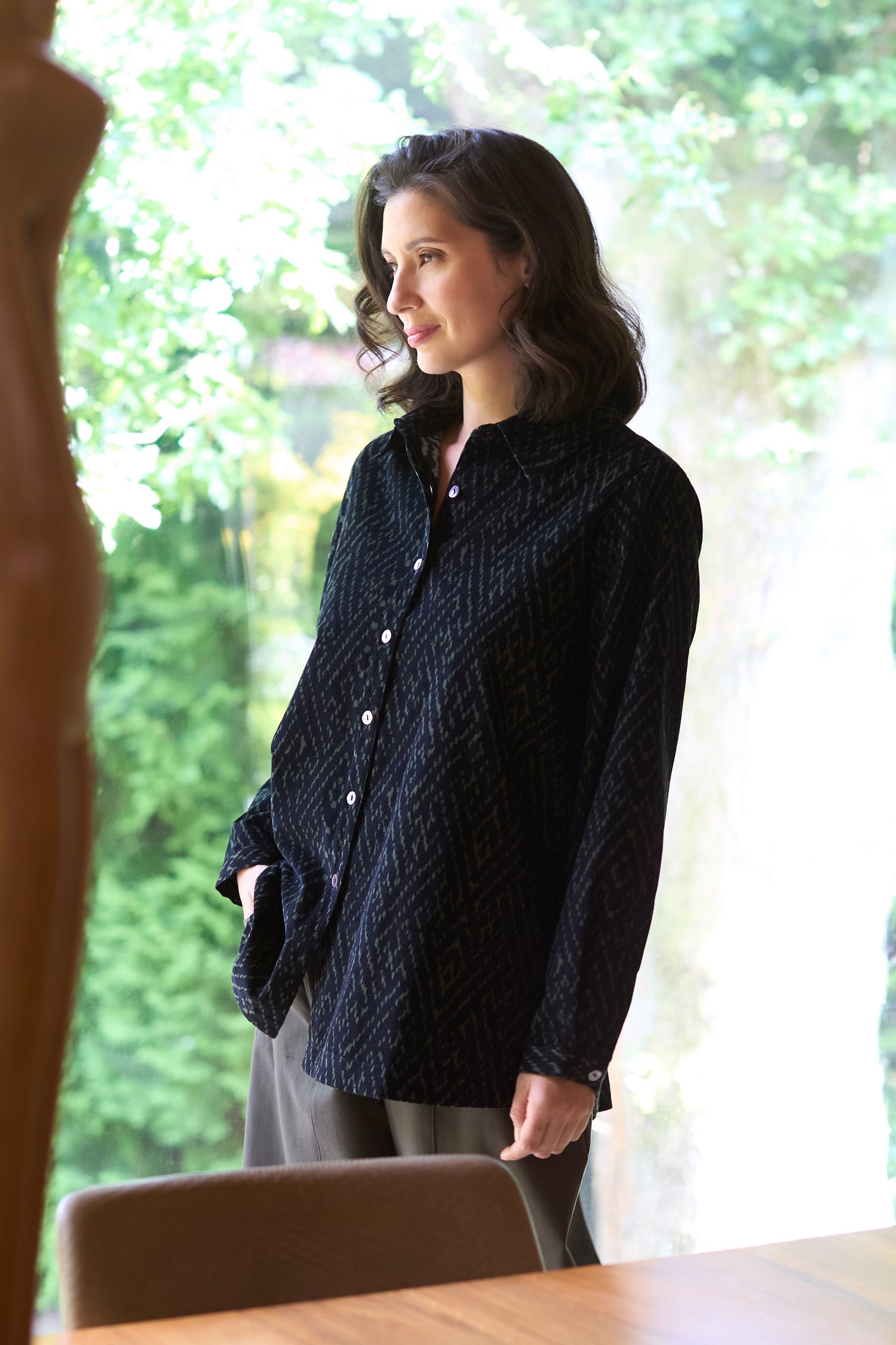 Ornate Textured Cord Black and Khaki Shirt