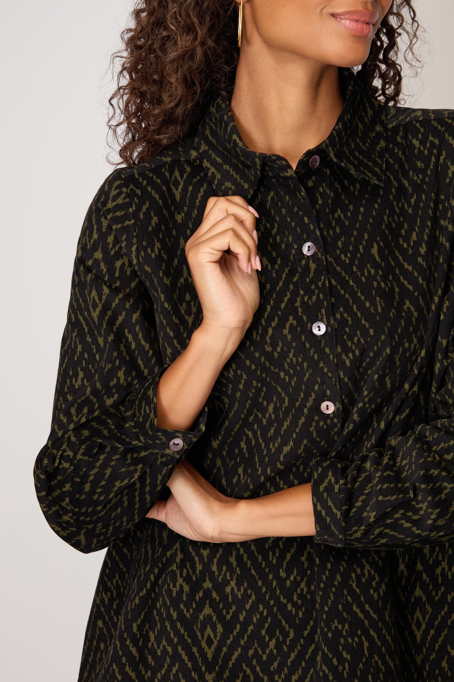 Ornate Textured Cord Black and Khaki Shirt