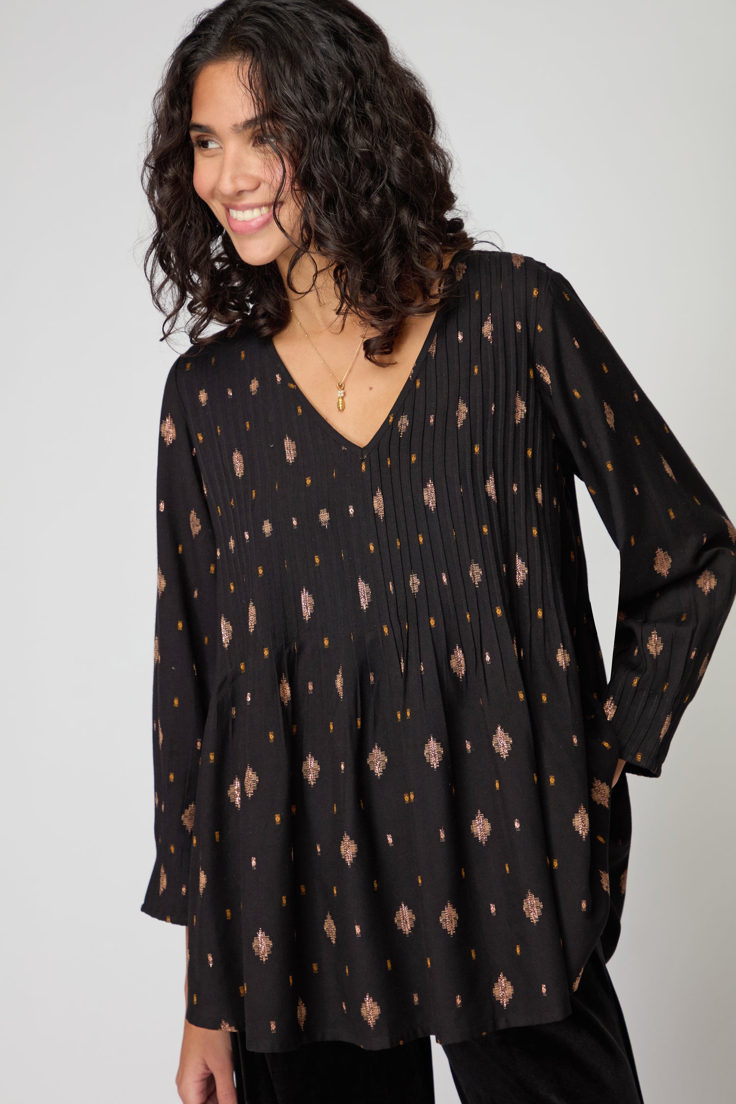 Diamond Lurex Pleated Tunic