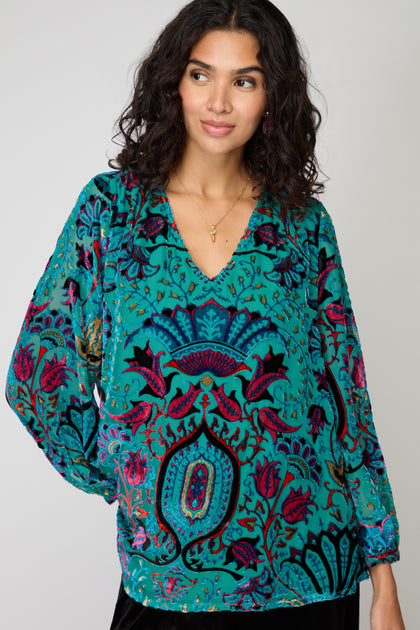 Winter Paisley Devore Top